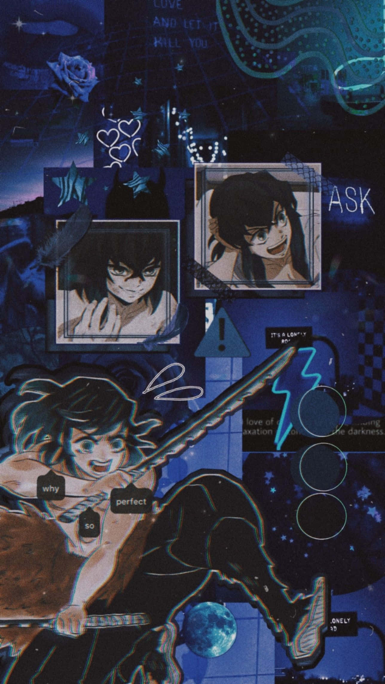 PFP de Inosuke en collage azul Fondos de pantalla