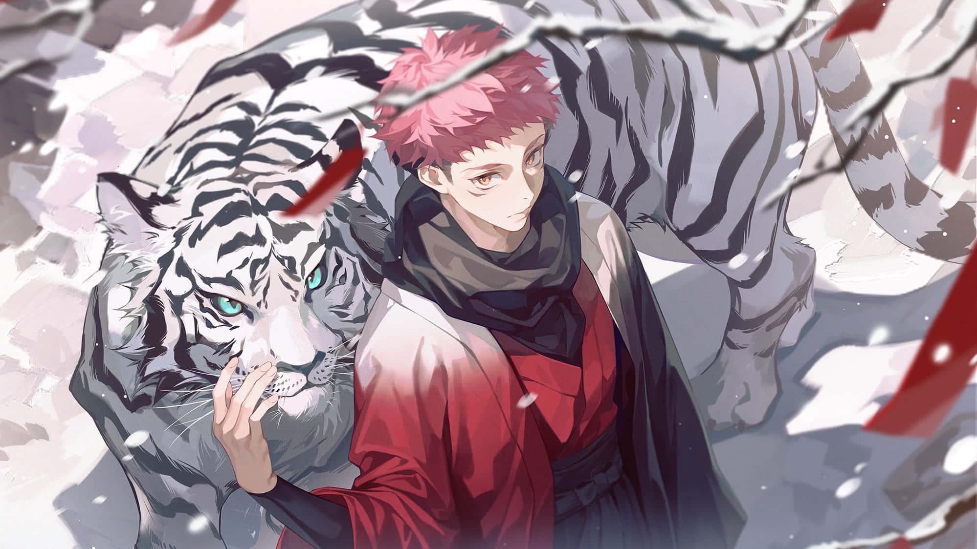 Pfp estético de anime de Yuji con tigre blanco Fondos de pantalla