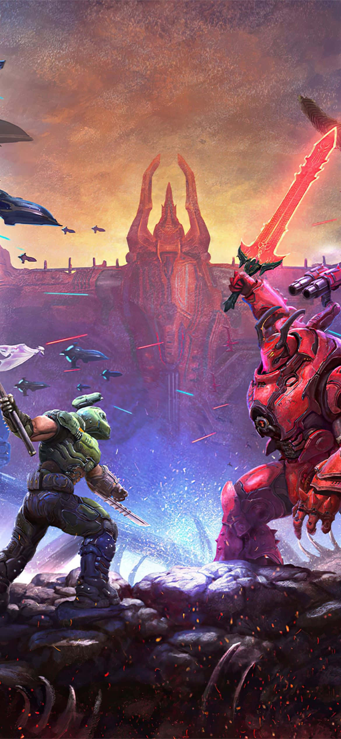 Piérdete en el mundo del épico juego Doom Eternal en tu iPhone. Fondos de pantalla