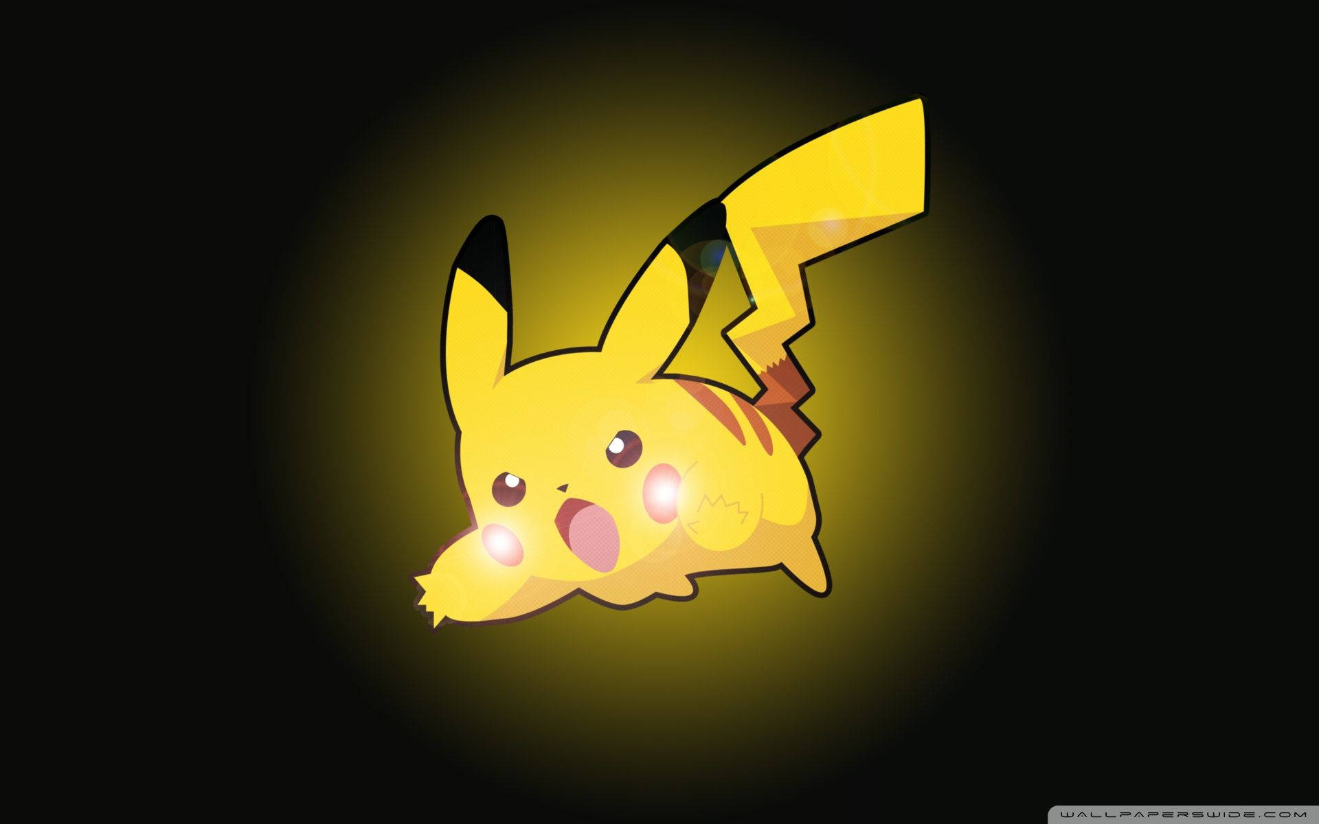 Fondo de pantalla de un Pikachu enojado pero tierno con fondo negro y amarillo.