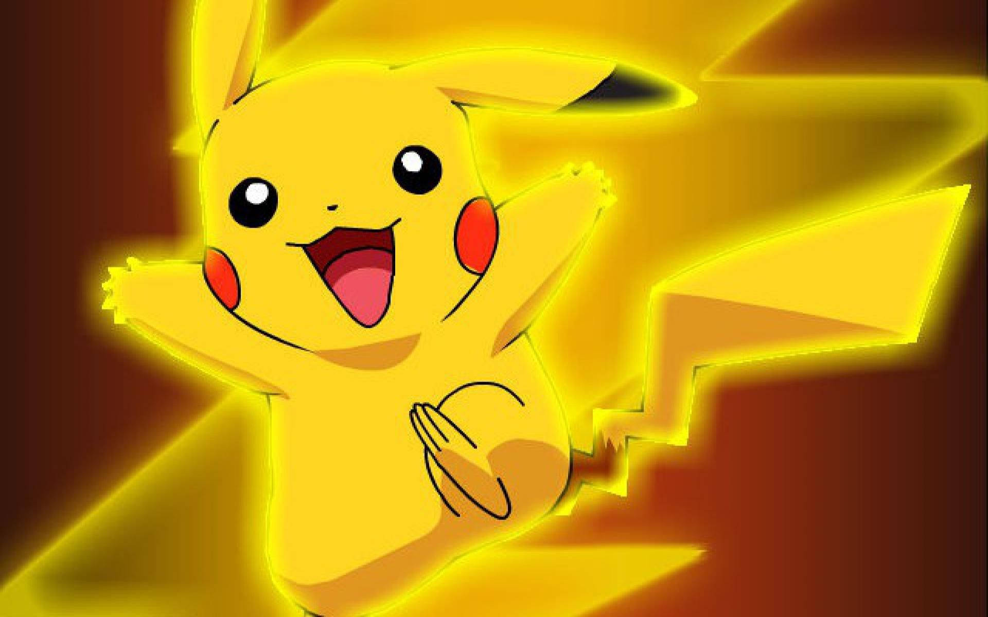 Fondo de pantalla de Pikachu brillando en amarillo sobre fondo rojo.