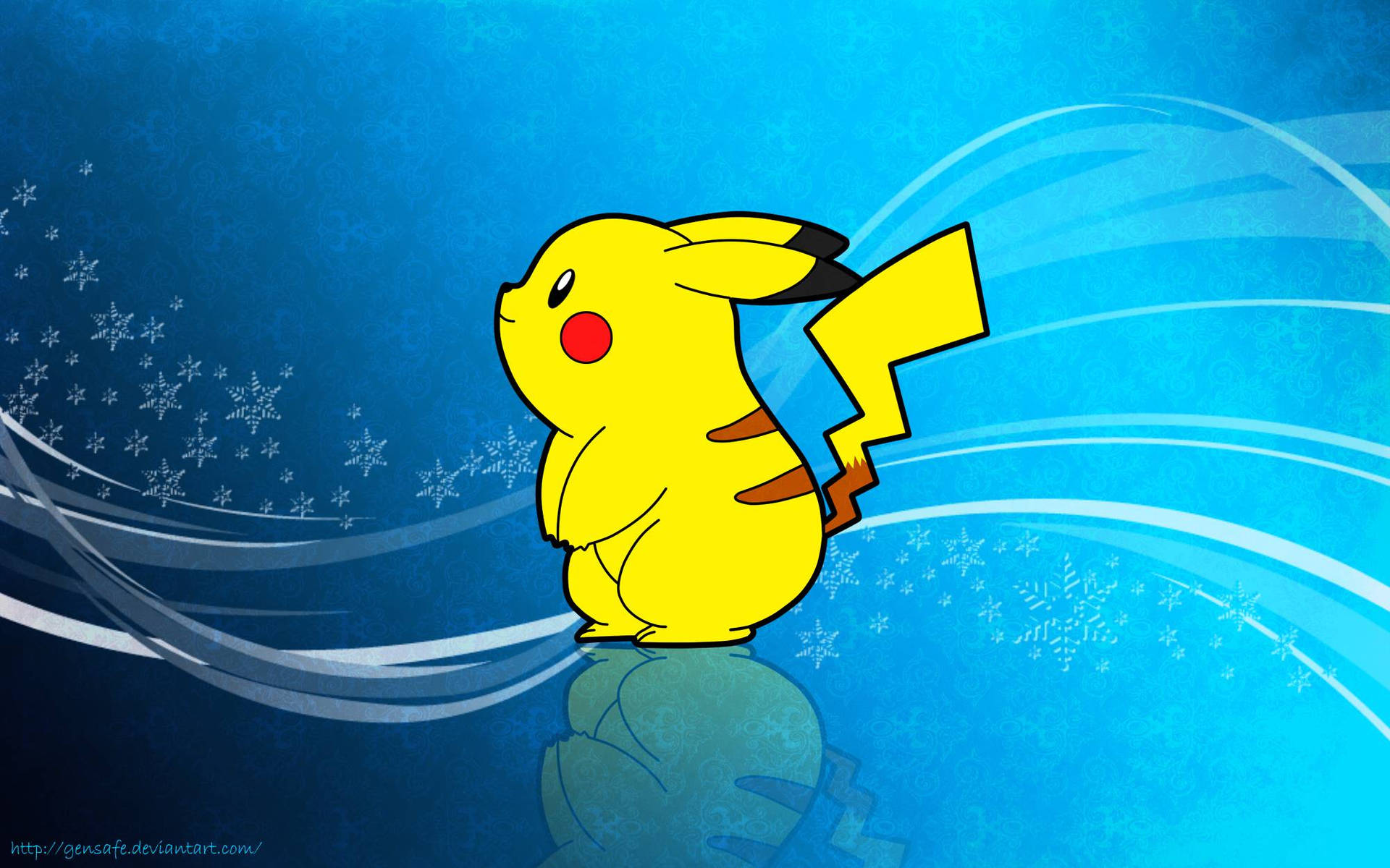 Fondo de pantalla de Pikachu amarillo de aspecto regordete mirando de lado.