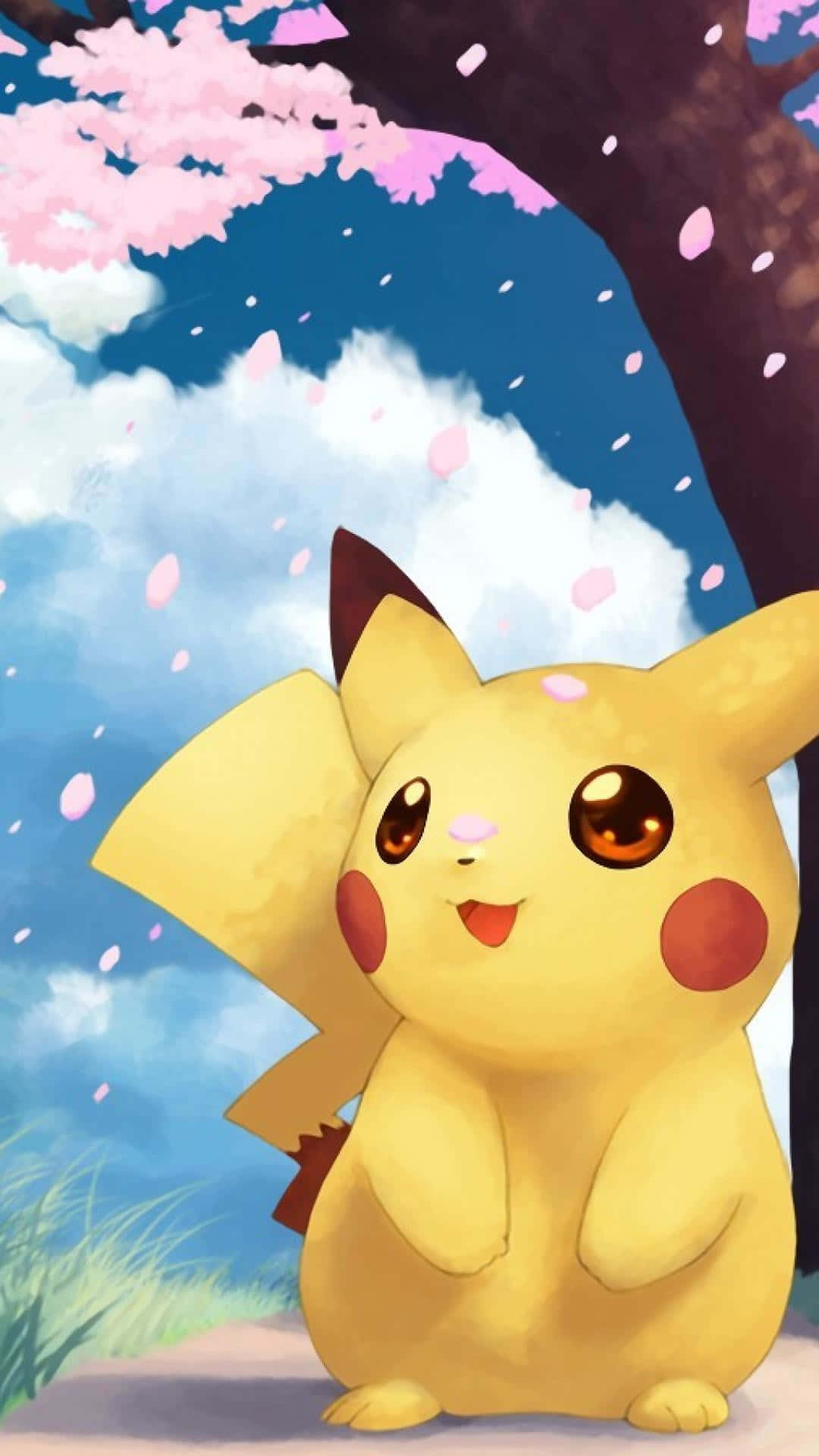 Pikachu tierno sentado en un tronco Fondos de pantalla