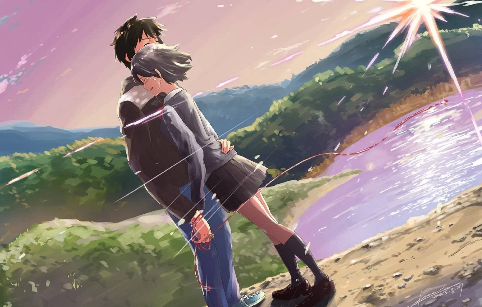 Pintura de abrazo anime Fondos de pantalla
