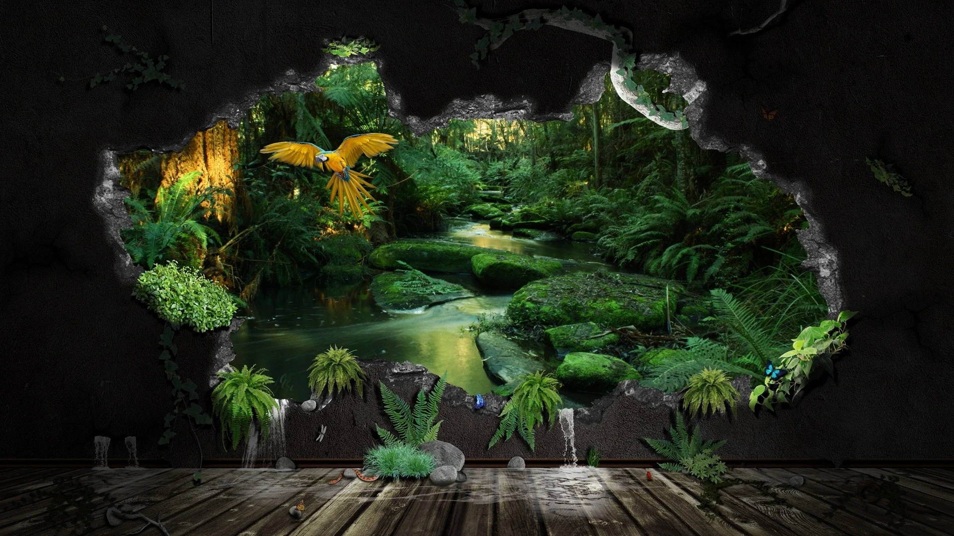 Pintura de Paisaje Forestal 3D Fondos de pantalla