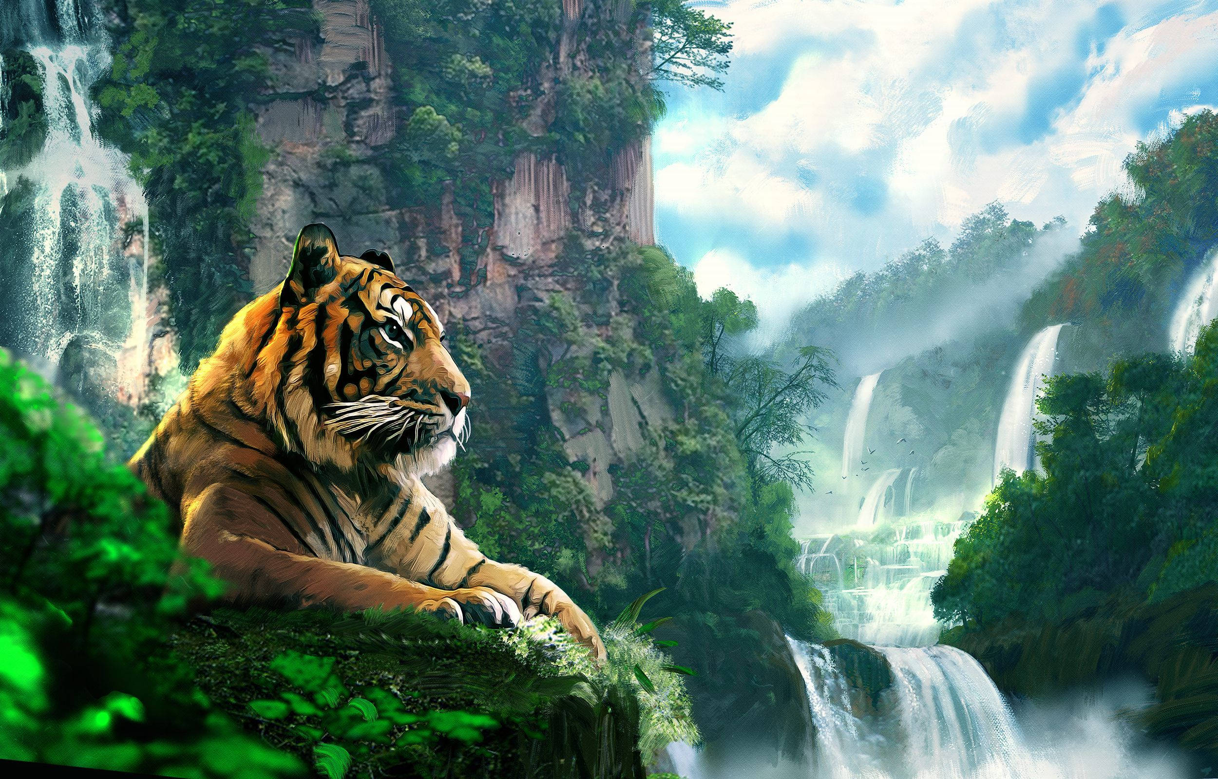 Pintura de Tigre Cerca de Cascadas Fondos de pantalla