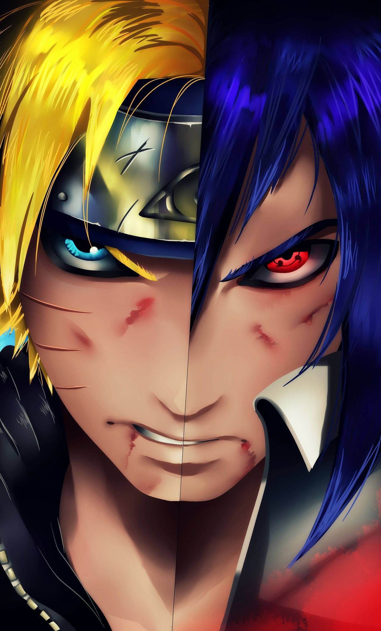 Pintura digital de Sasuke Naruto de medio rostro para iPhone Fondos de pantalla