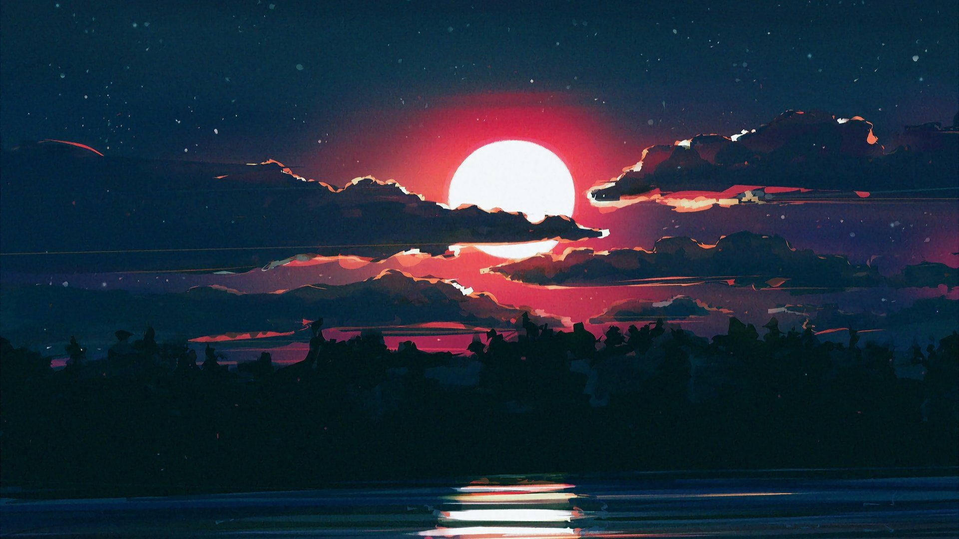 Pintura digital de silueta lunar estética Fondos de pantalla