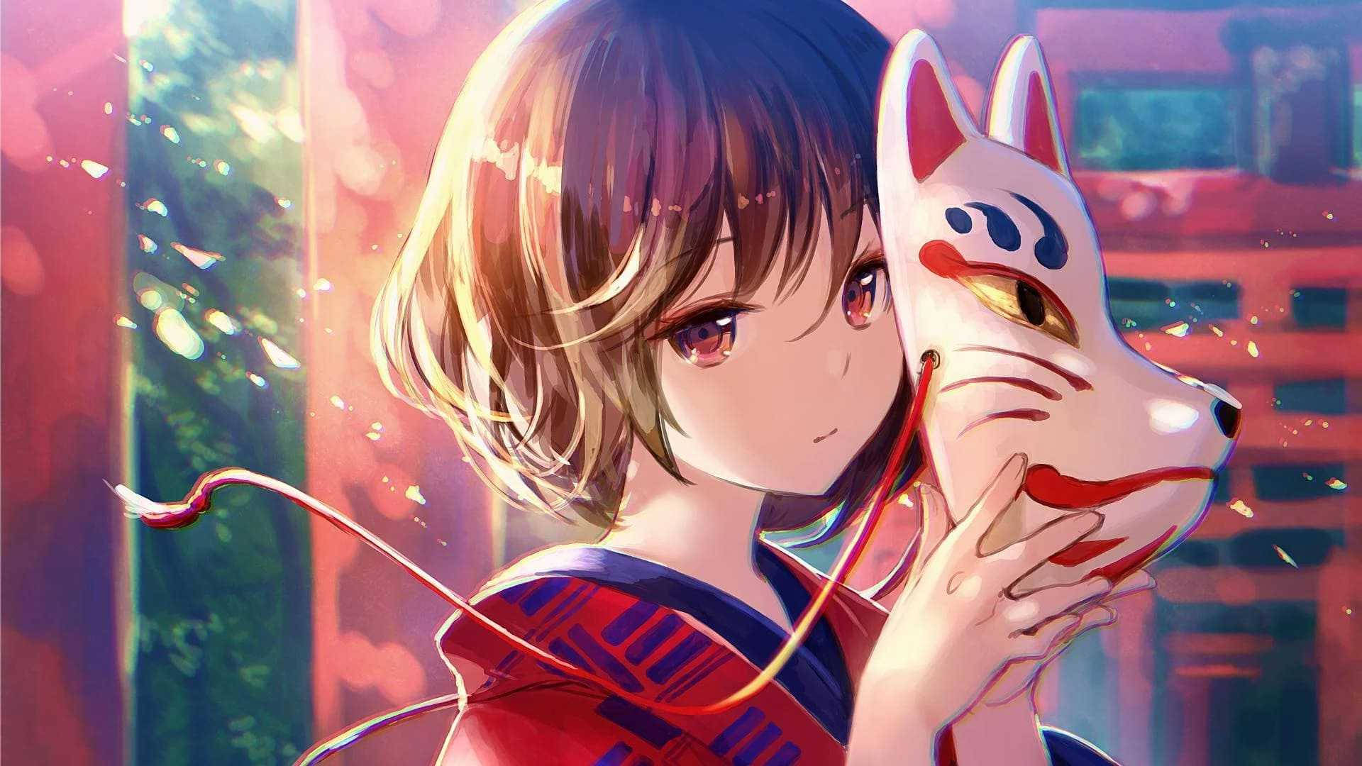 Pintura digital de máscara de Demon Slayer Fondos de pantalla
