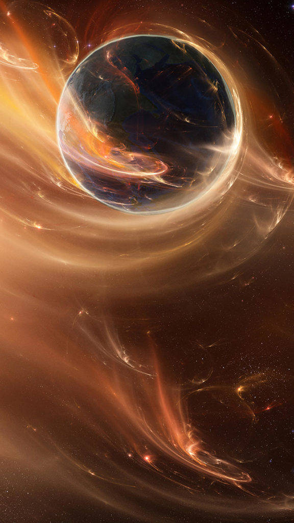 Planeta con luz dorada en el espacio para iPhone Fondos de pantalla