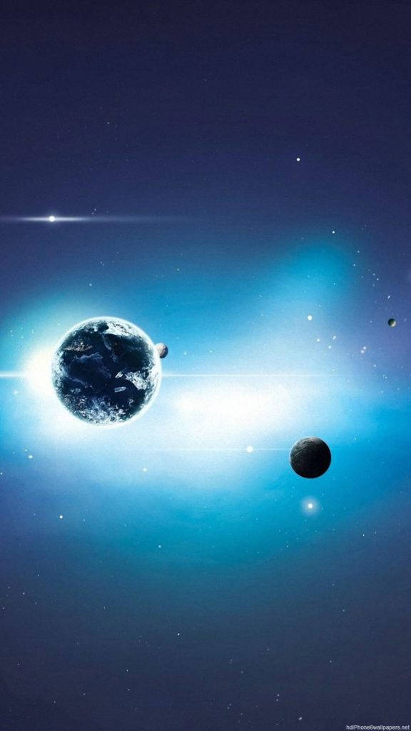 Planetas y luz azul espacial para iPhone Fondos de pantalla