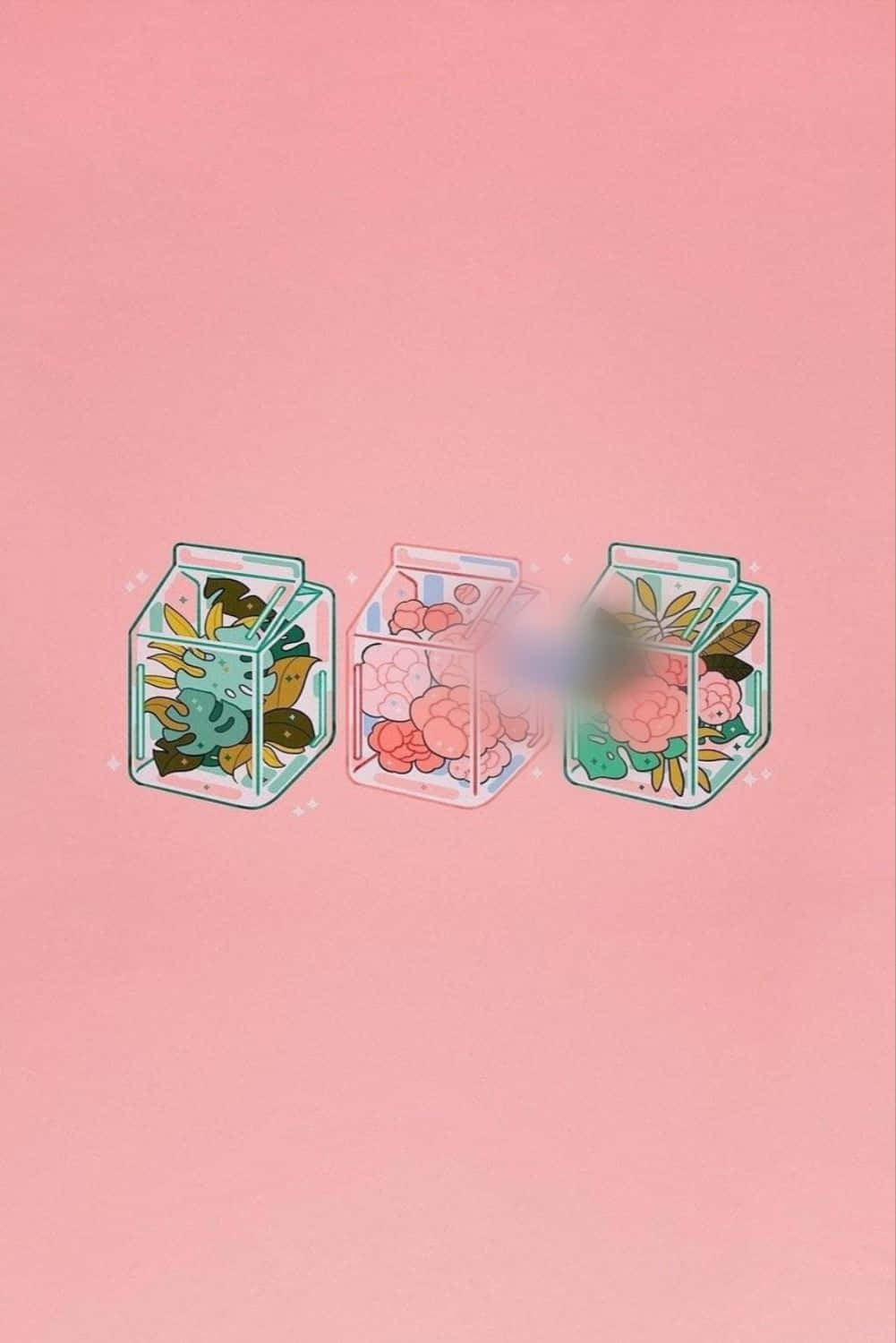 Plantas y flores en cajas kawaii rosa estético Fondos de pantalla