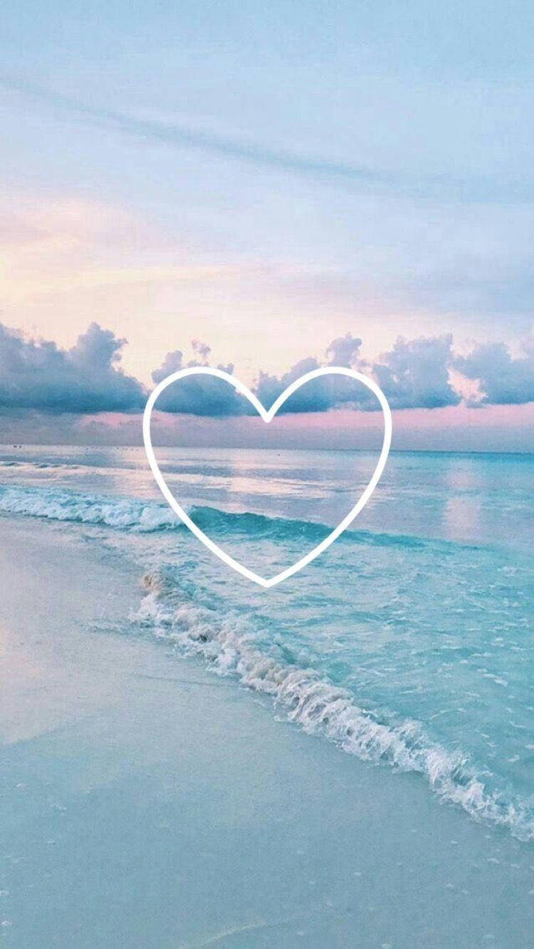 Playa estética azul pastel con corazón Fondos de pantalla