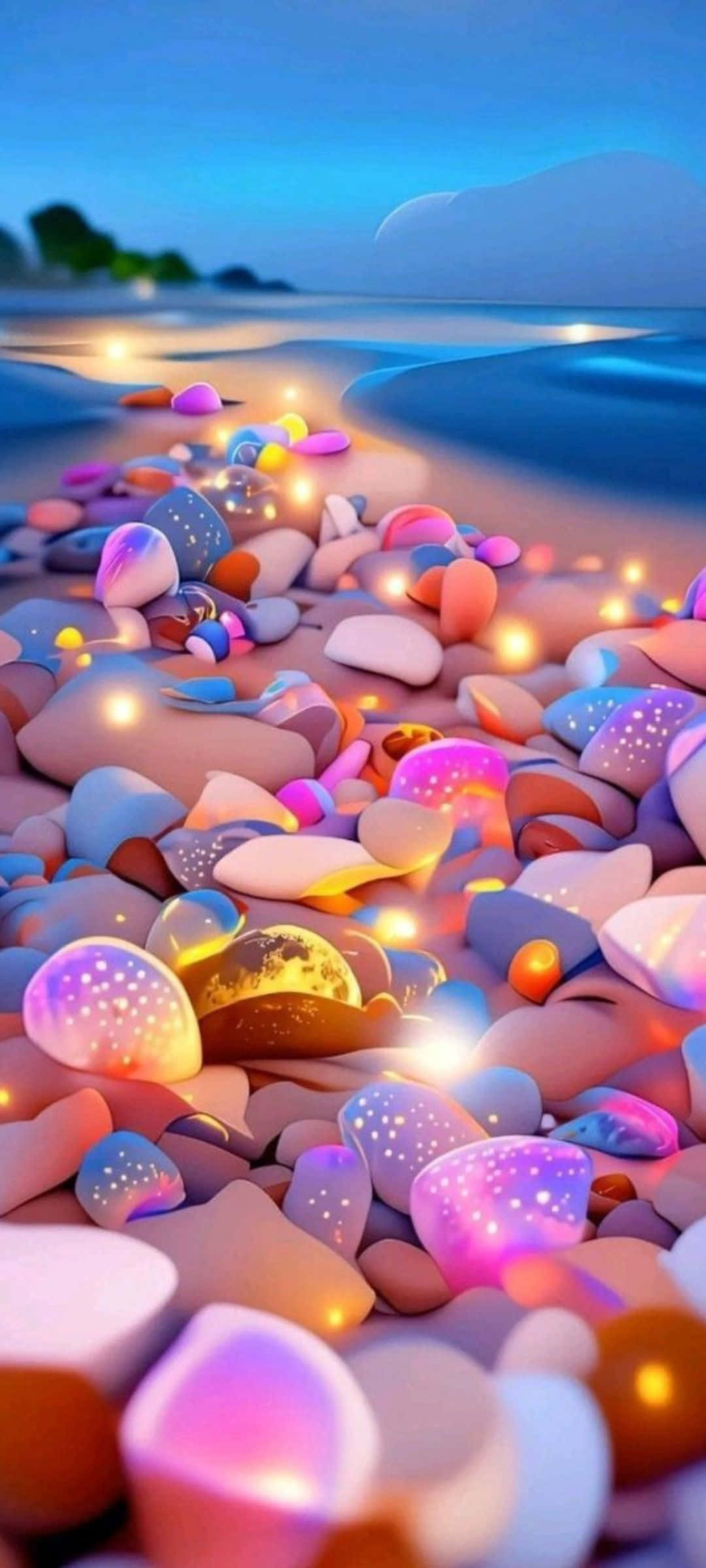 Playa Nocturna de Piedras Brillantes Encantadas Fondos de pantalla