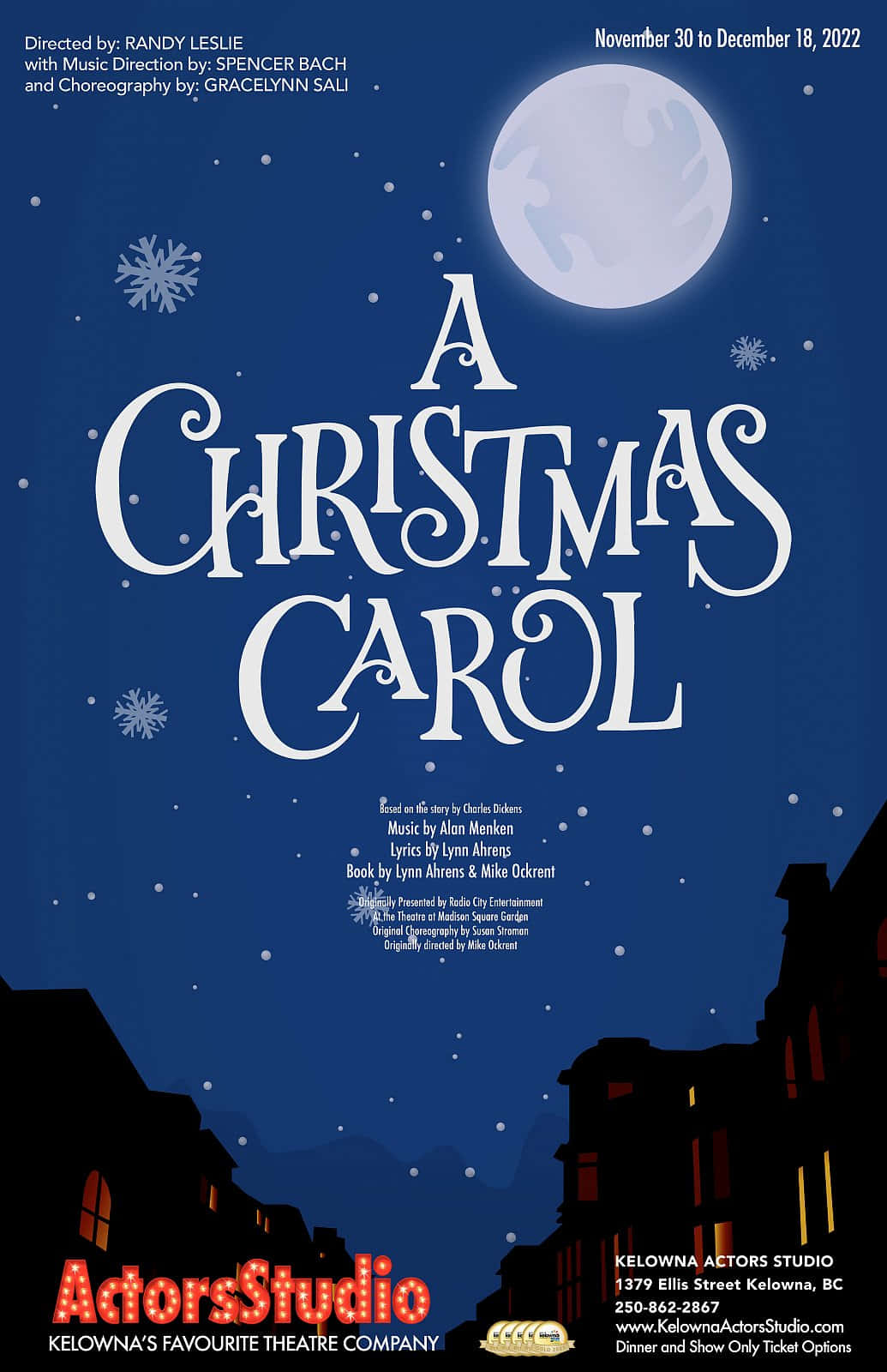 Póster de un cuento de Navidad con luna y ciudad Fondos de pantalla