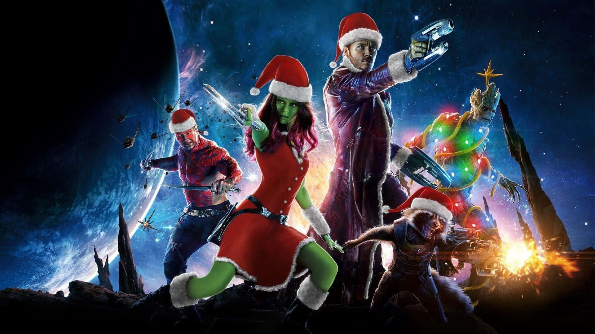 Póster Navideño de Marvel Guardianes de la Galaxia con Santa Fondos de pantalla