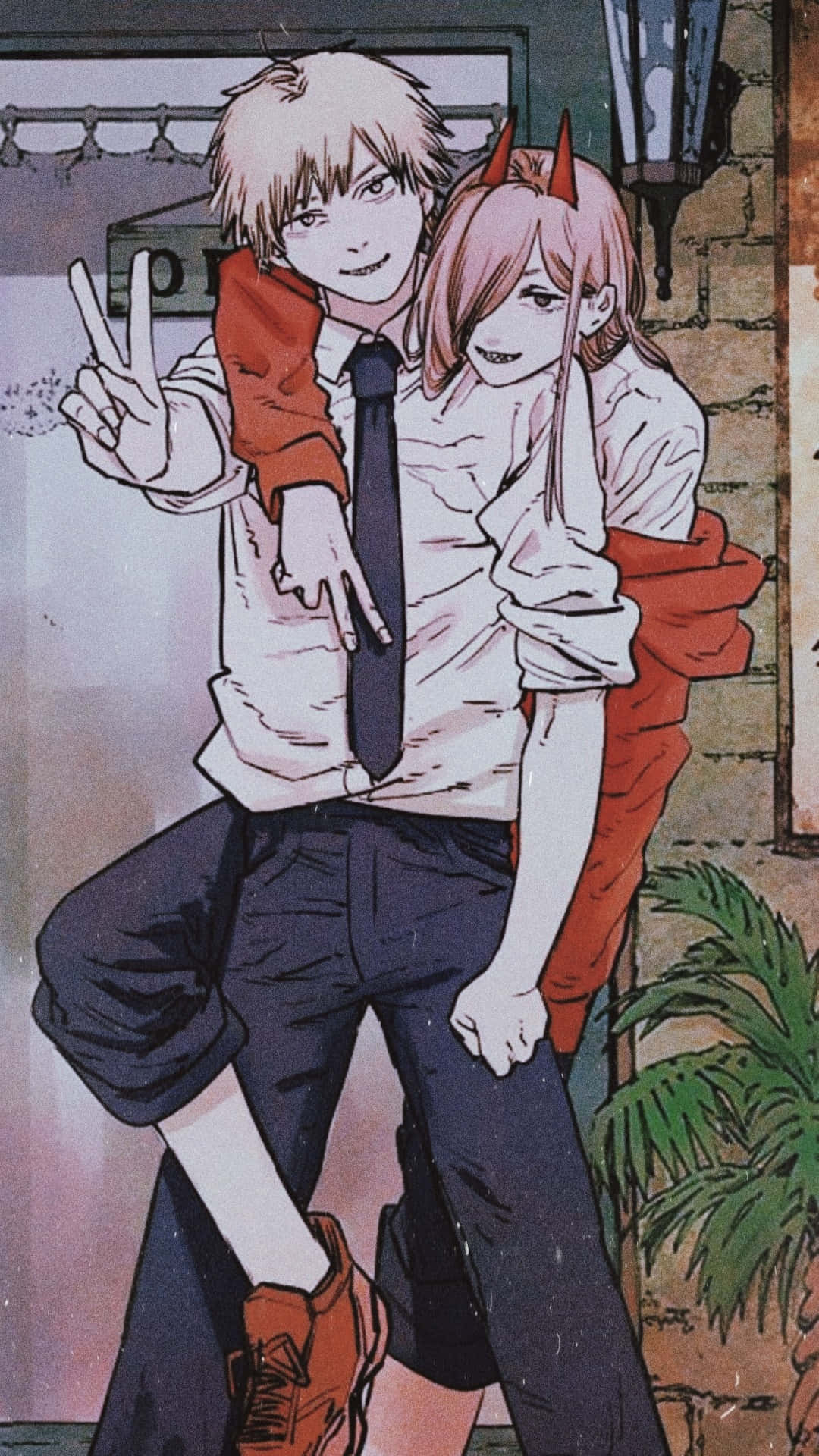Power abrazando a Chainsaw Man PFP Fondos de pantalla