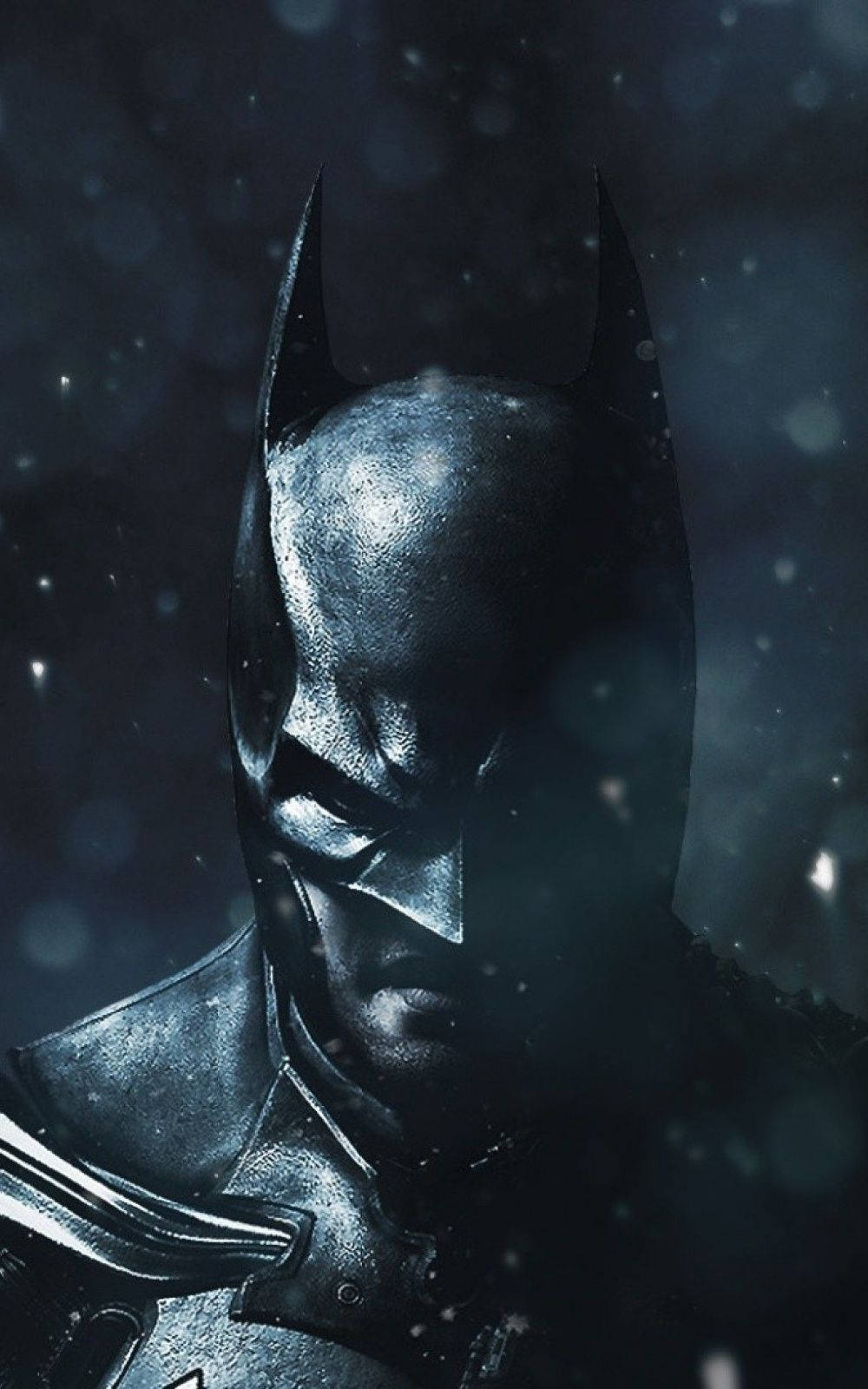 Fondo de pantalla de primer plano de Batman con nieve cayendo