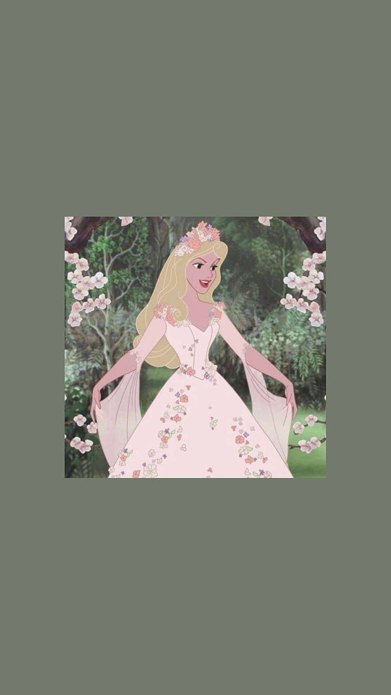 Princesa Aurora estética de dibujos animados con vestido de flores Fondos de pantalla