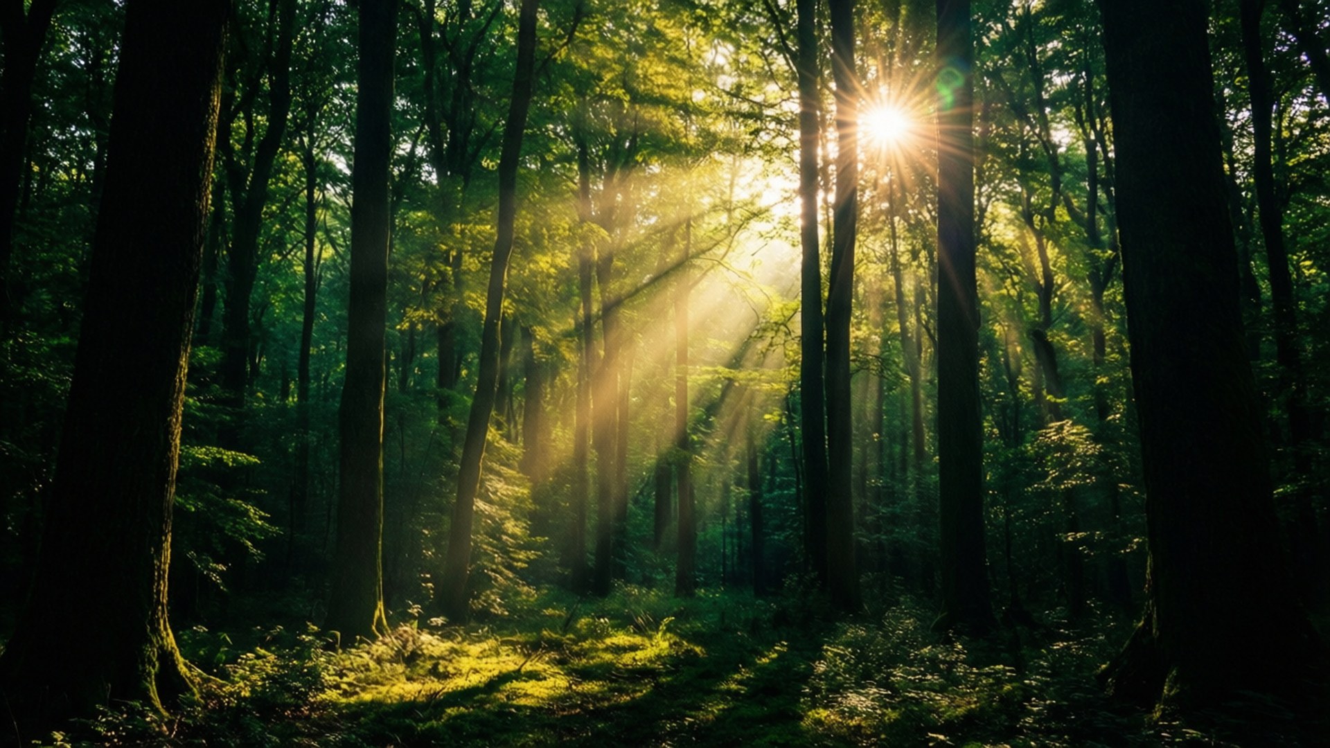 Profundidad del Bosque Iluminado por el Sol Fondos de pantalla
