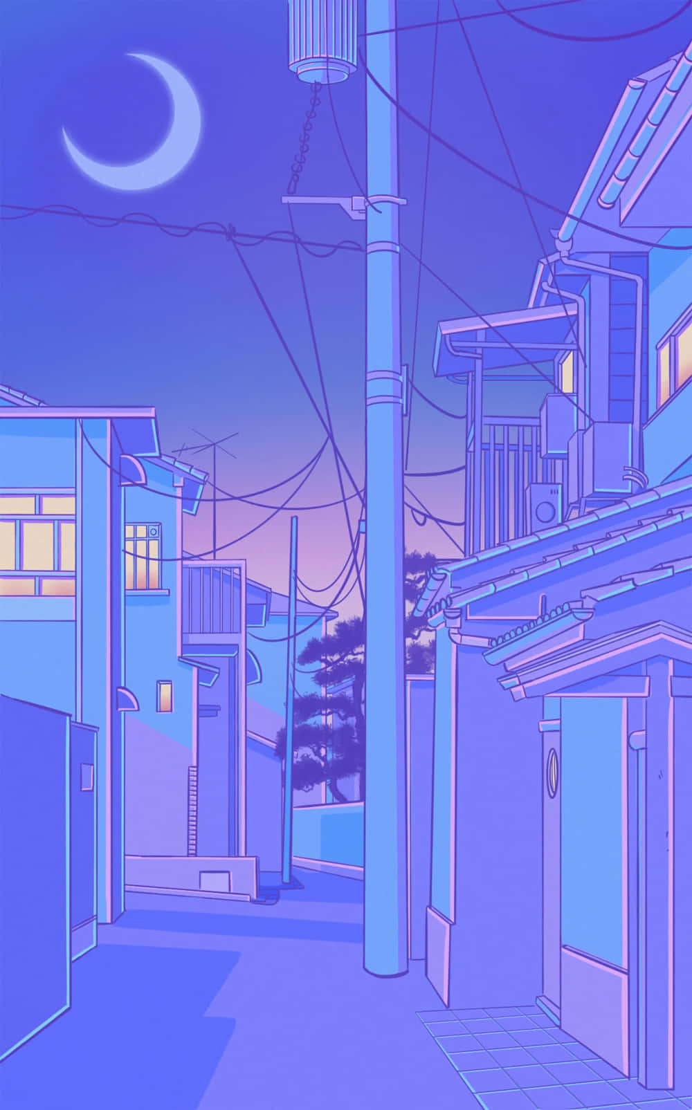 Pueblo Anime Púrpura de Tokio de Noche Fondos de pantalla