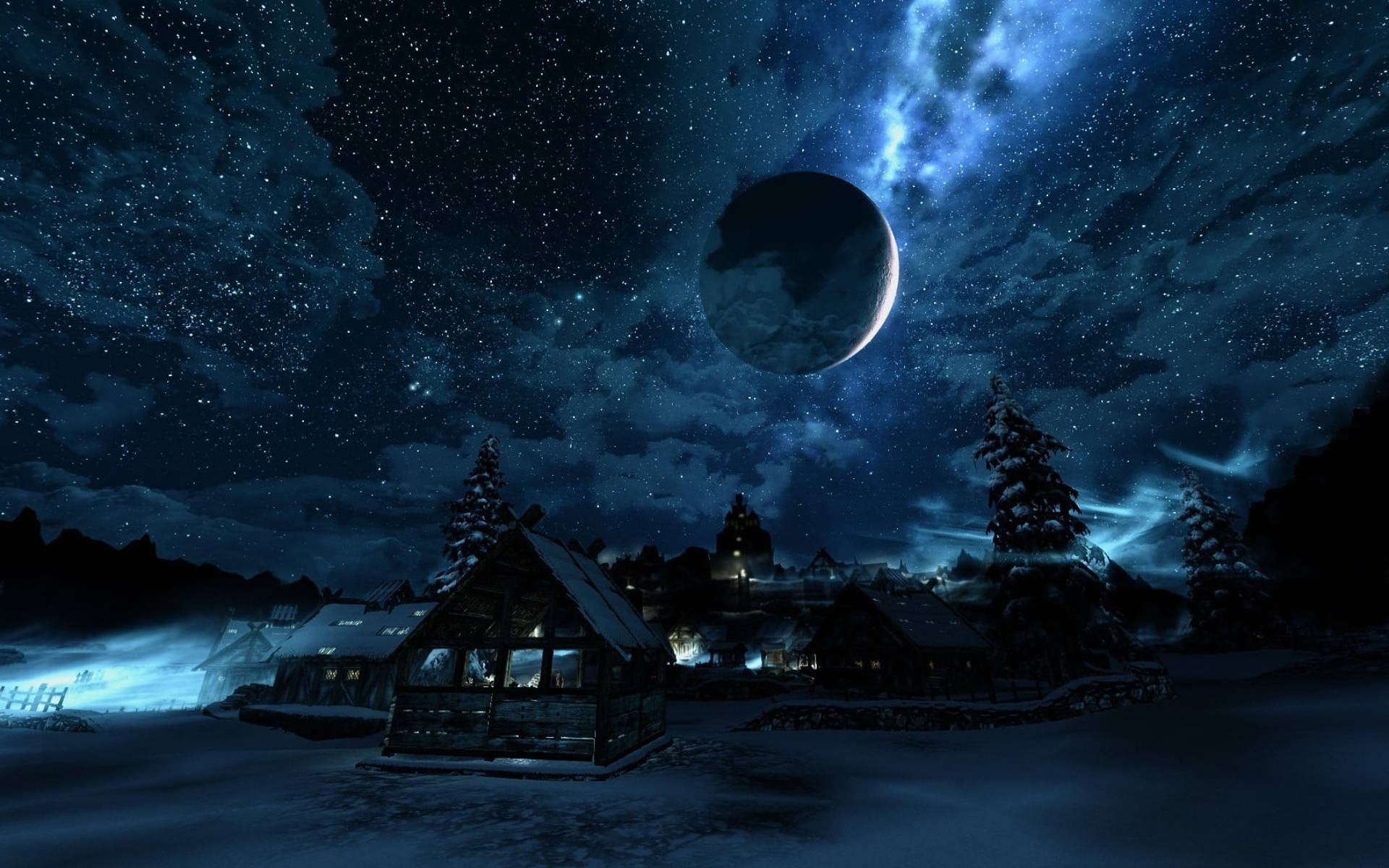 Pueblo Bajo la Luna Galáctica Fondos de pantalla