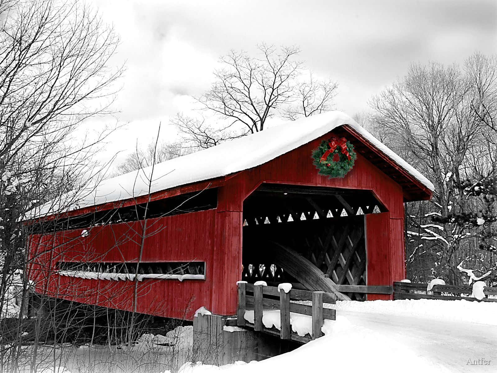 Puente Cubierto Flume en Invierno de New Hampshire Fondos de pantalla