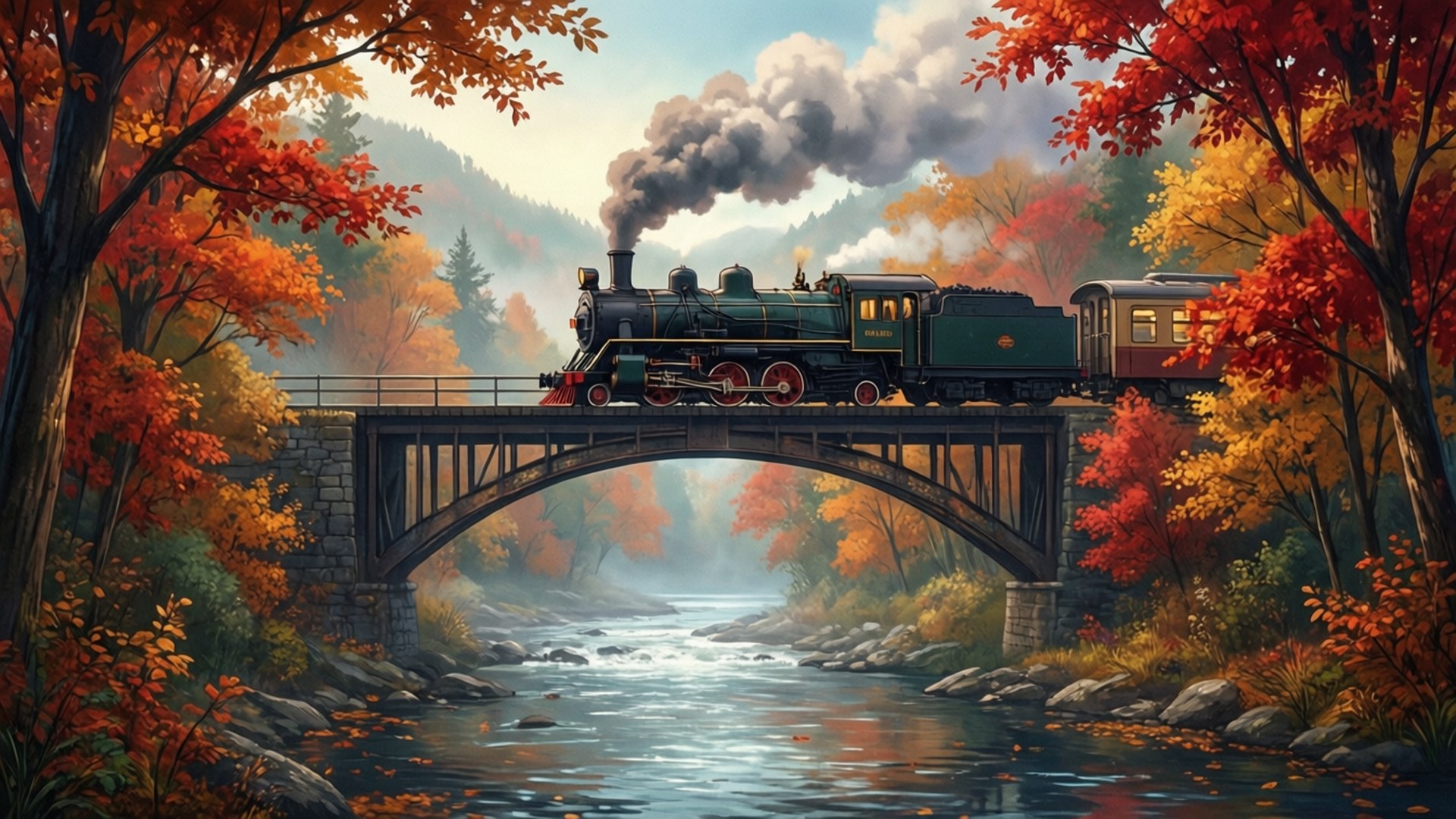Puente de tren en otoño Fondos de pantalla