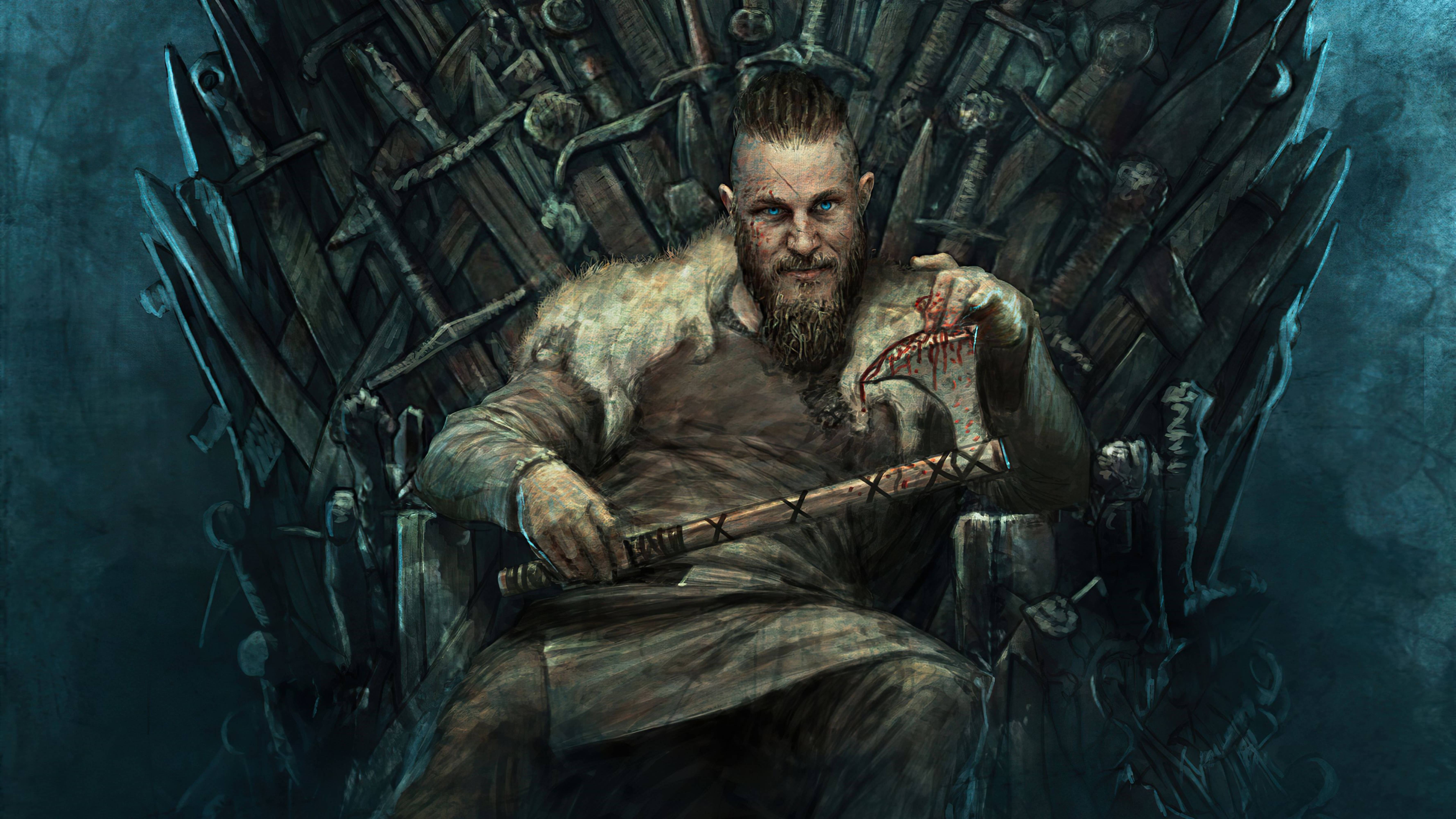 Ragnar Lothbrok 4K en el Trono de Hierro Fondos de pantalla