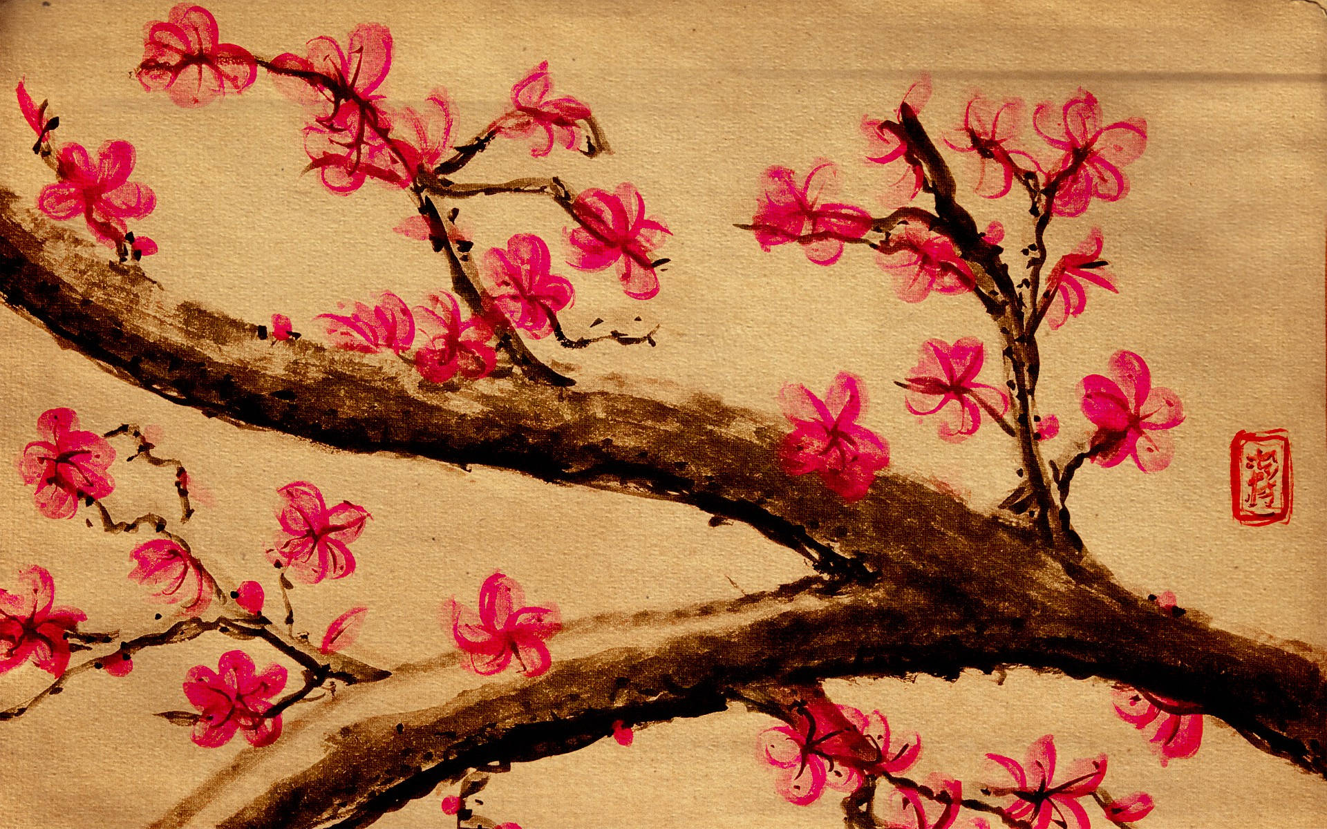 Rama de Cerezo en Flor Arte Estético Fondos de pantalla