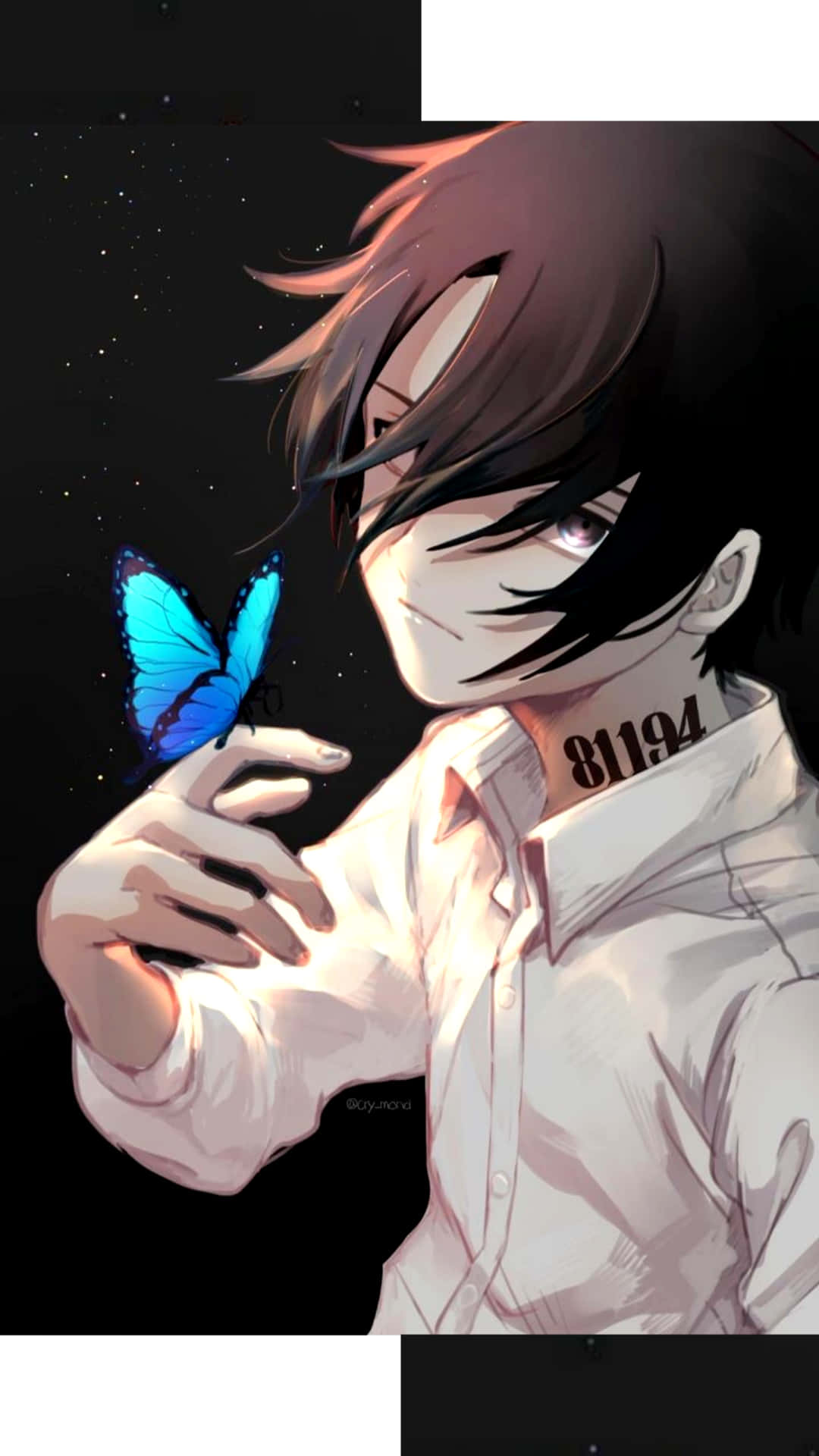 Ray de The Promised Neverland con mariposa azul Fondos de pantalla