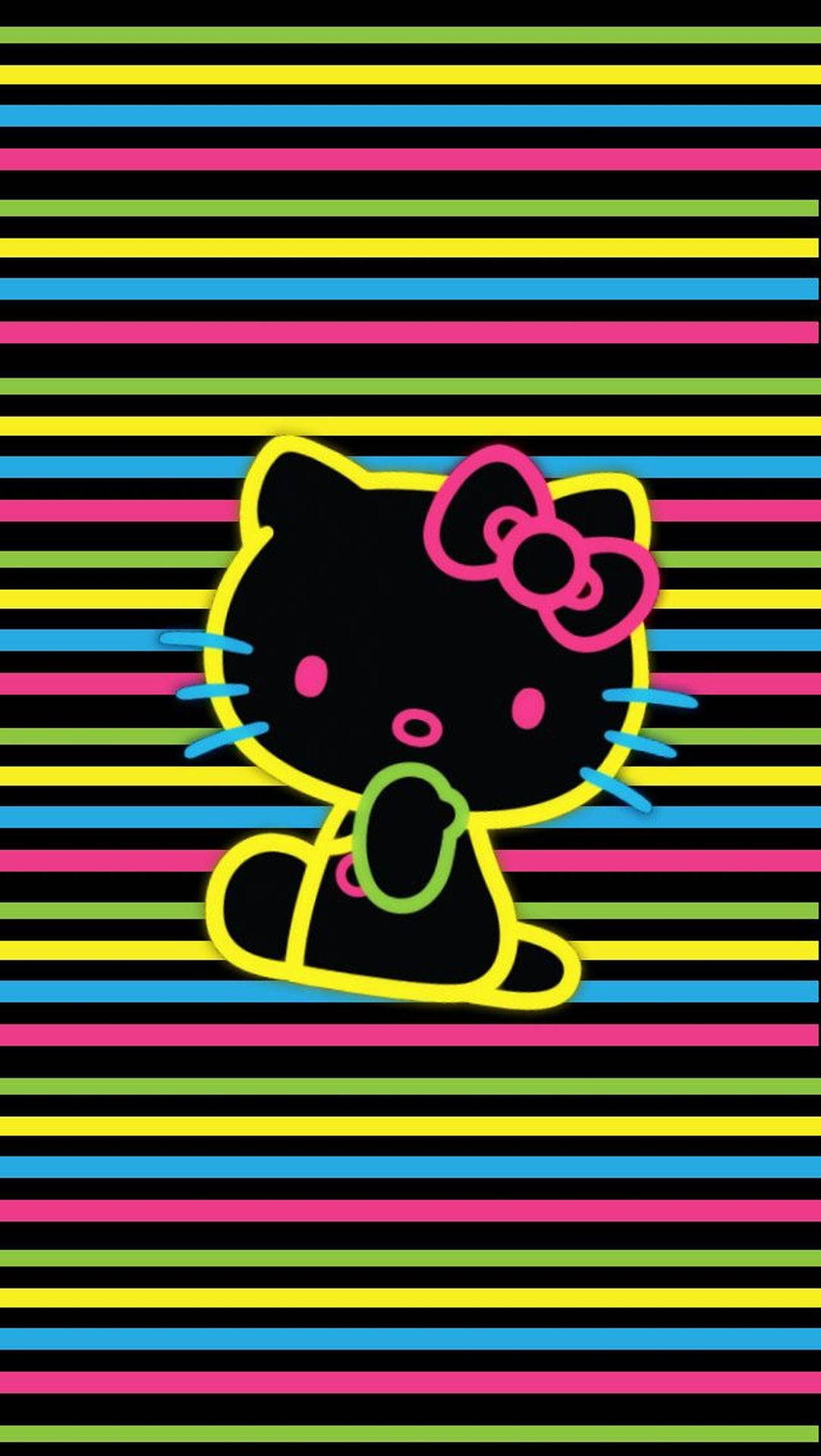 Rayas Coloridas Sobre Hello Kitty Negro Fondos de pantalla