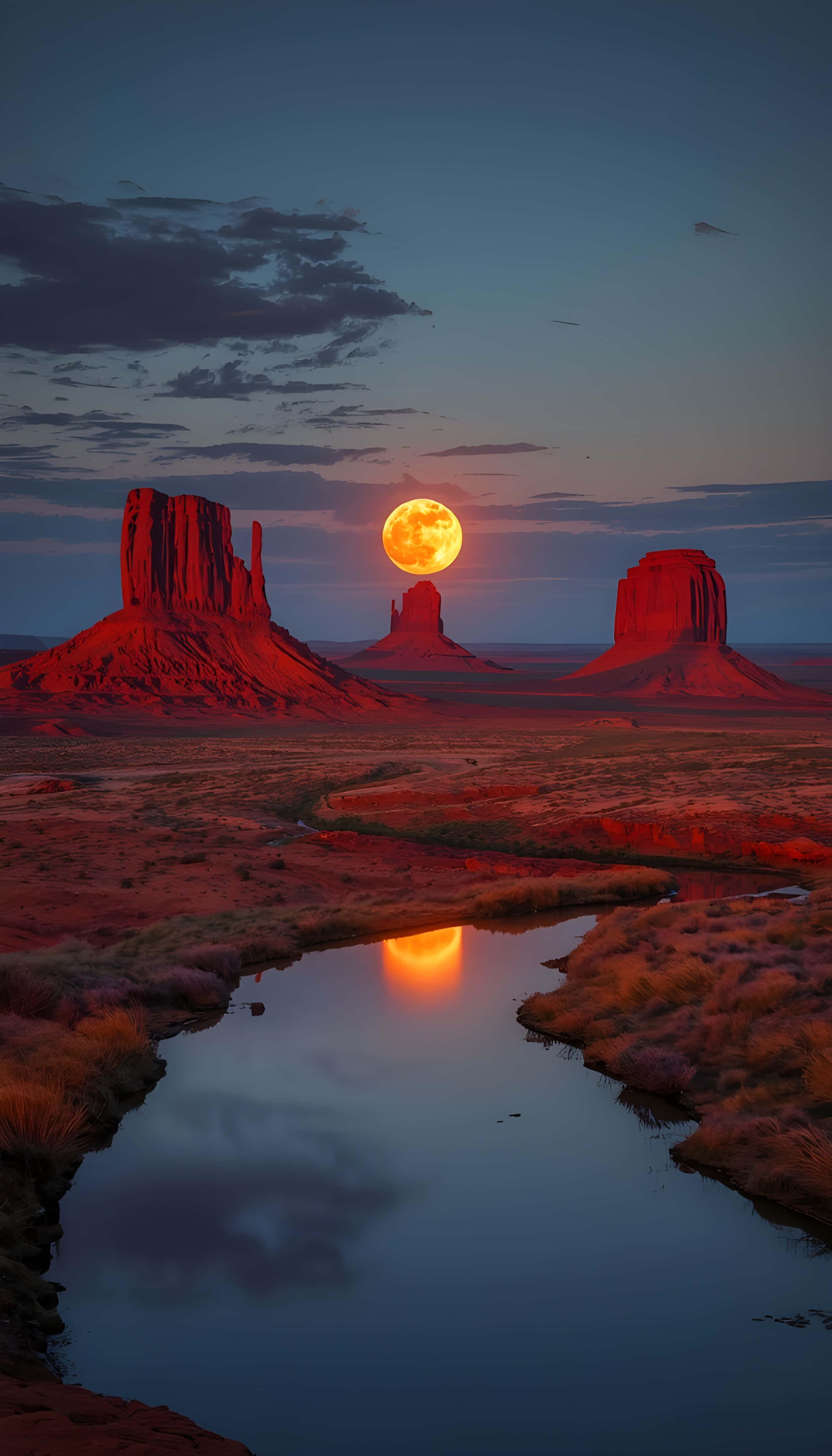 Reflejo del Amanecer Lunar en el Valle del Monumento Fondos de pantalla
