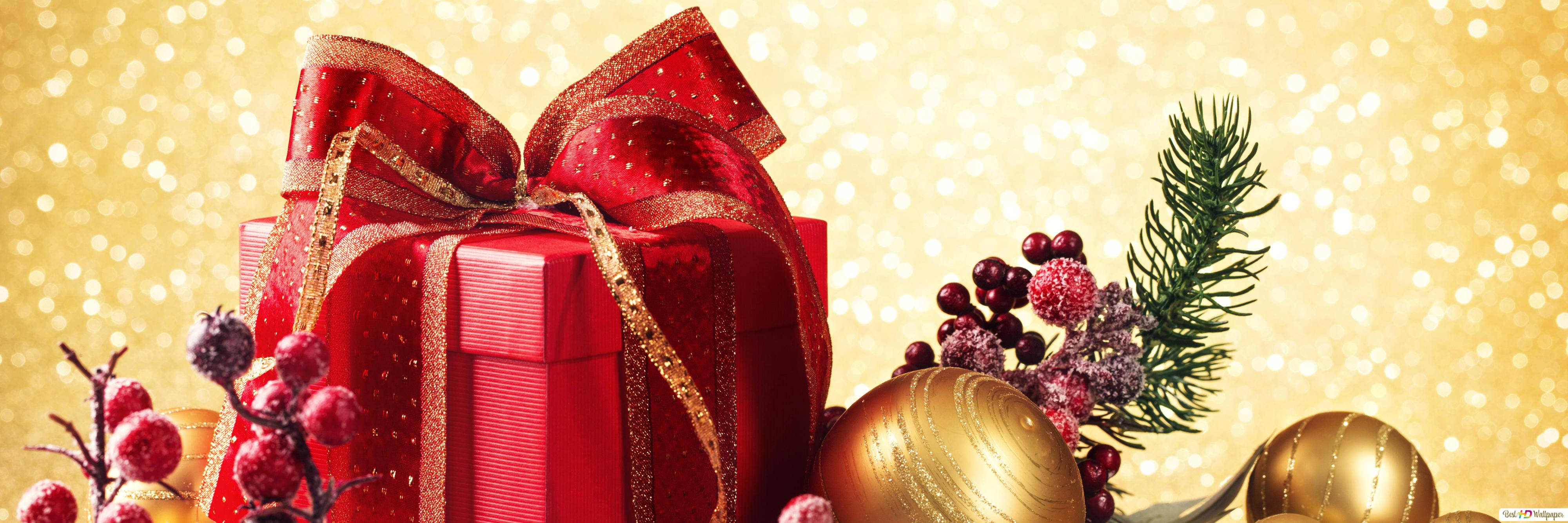 Regalo de Navidad y Bayas Navideñas Fondos de pantalla