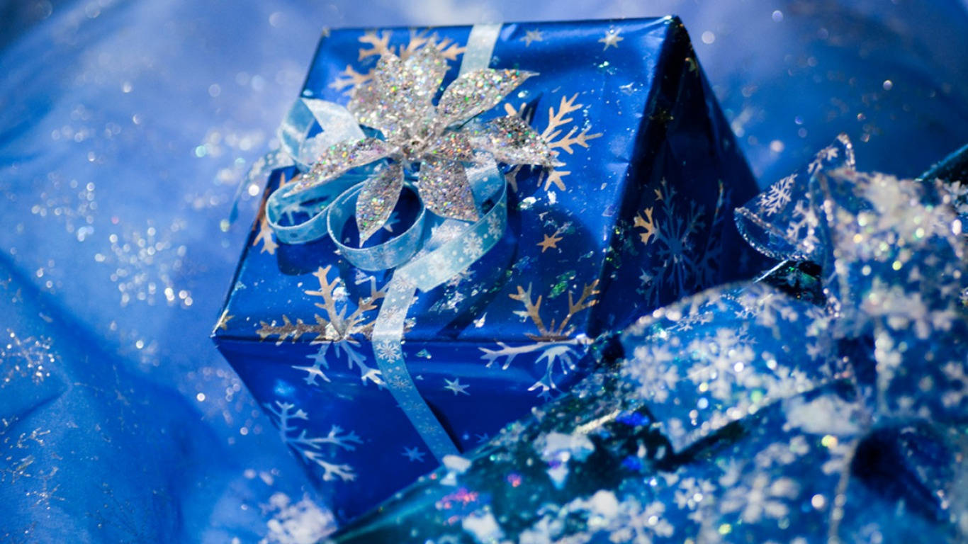 Regalo Navideño Azul Brillante Fondos de pantalla