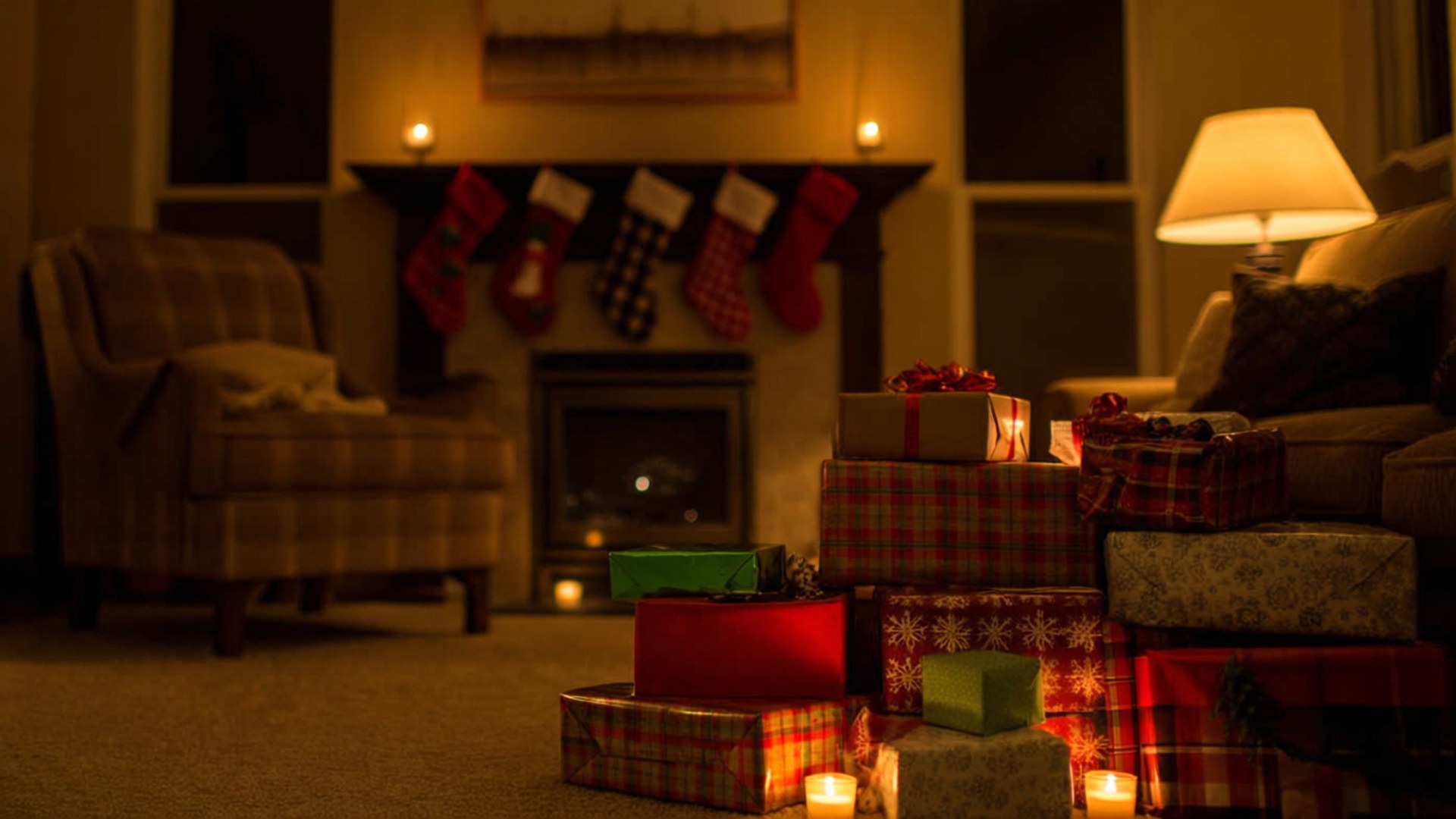 Regalos junto a la chimenea Fondos de pantalla