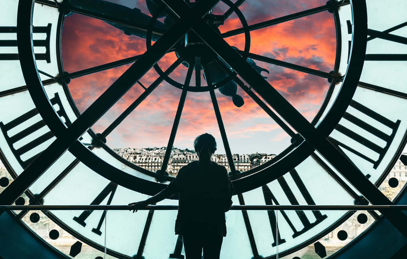 Reloj gigante con vista al atardecer en el Museo de Orsay Fondos de pantalla