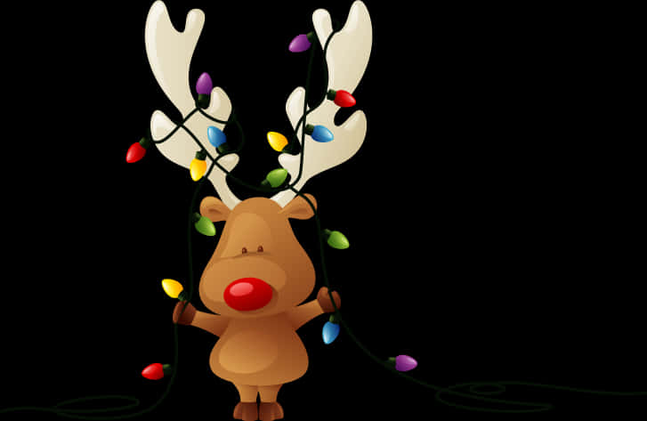 Reno de dibujos animados con luces navideñas Fondos de pantalla