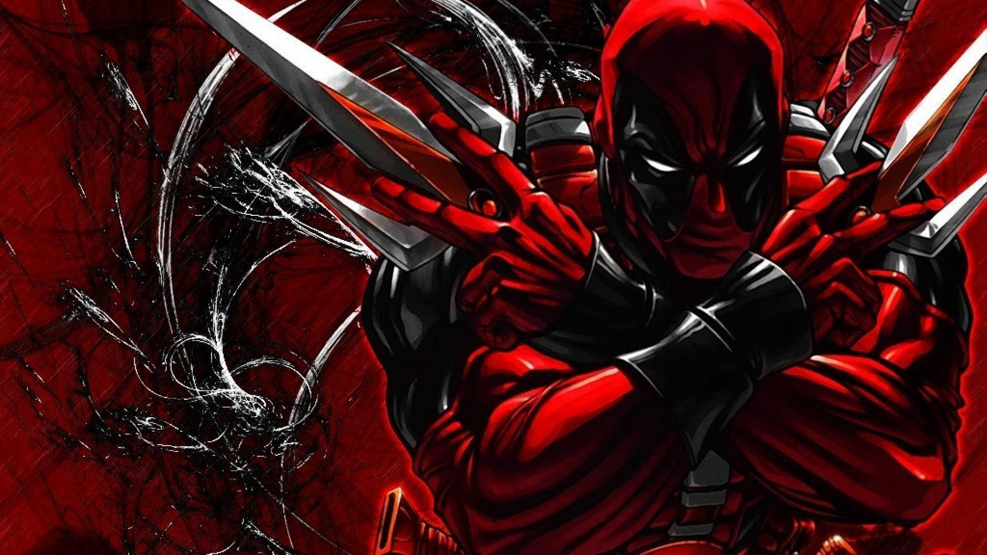 Deadpool de Marvel con un arma afilada.