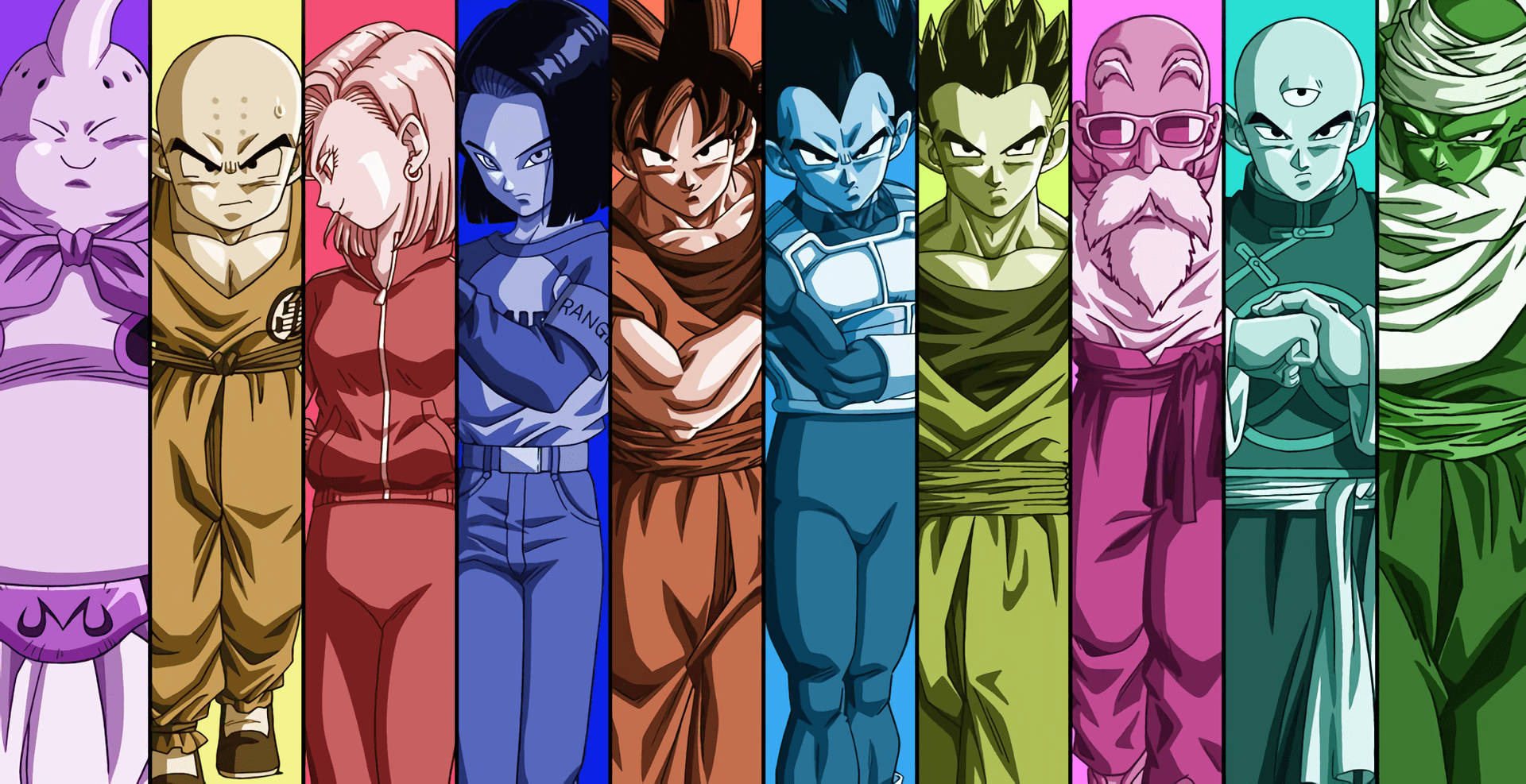 Personajes de Dragon Ball con trajes coloridos Super Broly, personajes de anime super saiyajin.