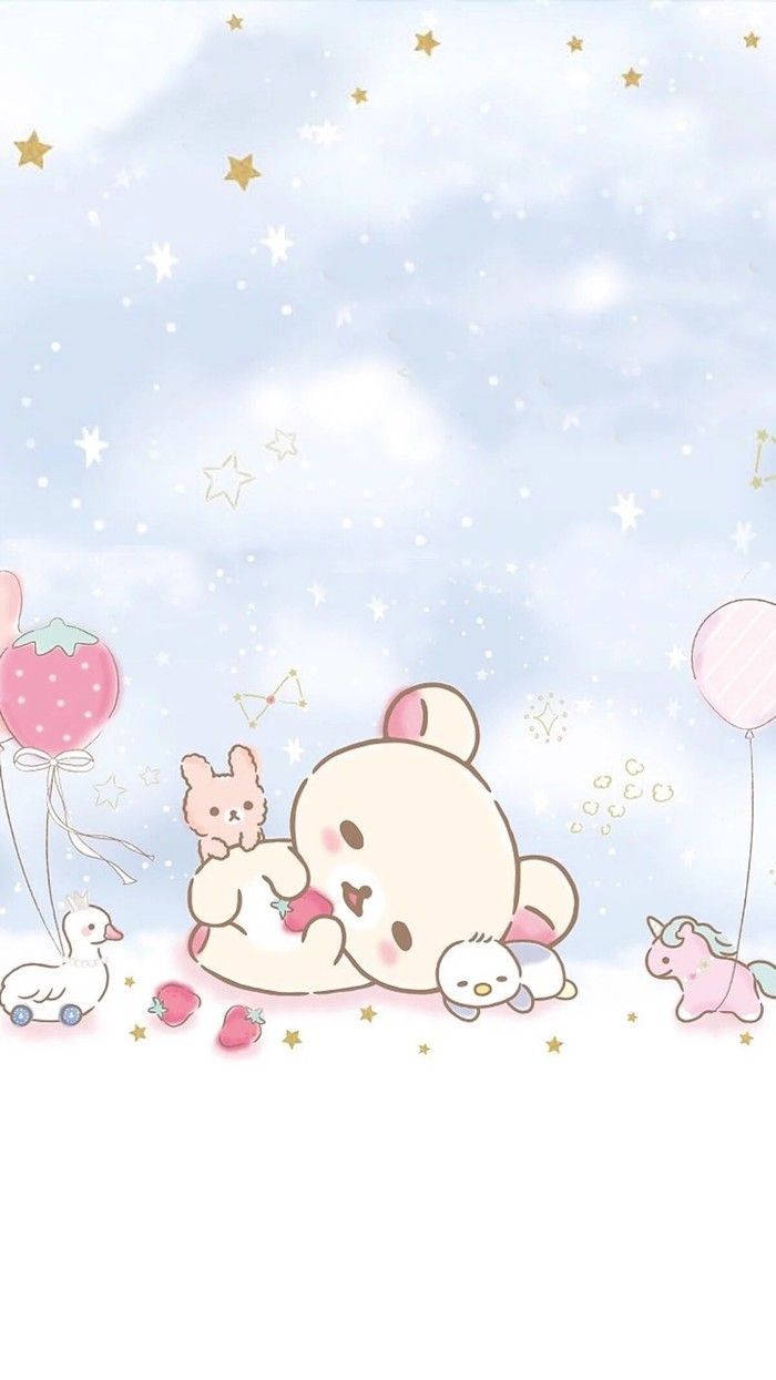 Rilakkuma Kawaii con Personajes Rosas Fondos de pantalla