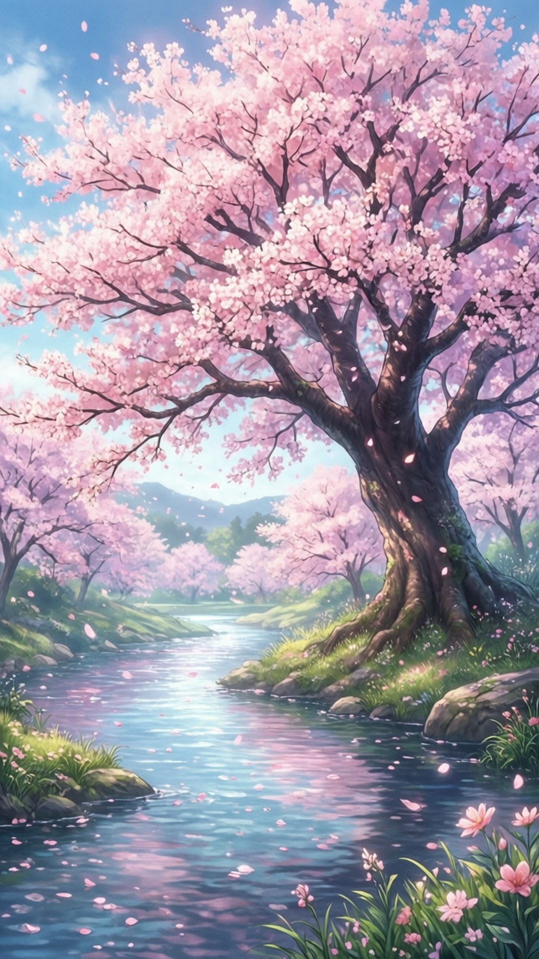 Río de Cerezos en Flor Fondos de pantalla