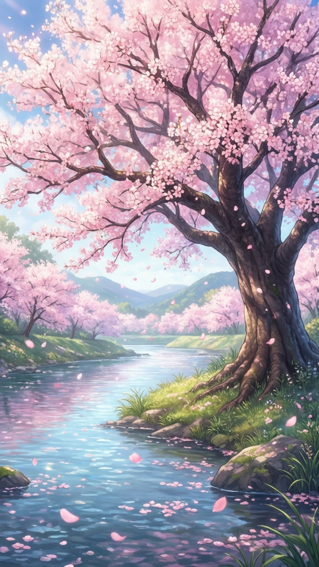 Río de Cerezos en Flor Fondos de pantalla