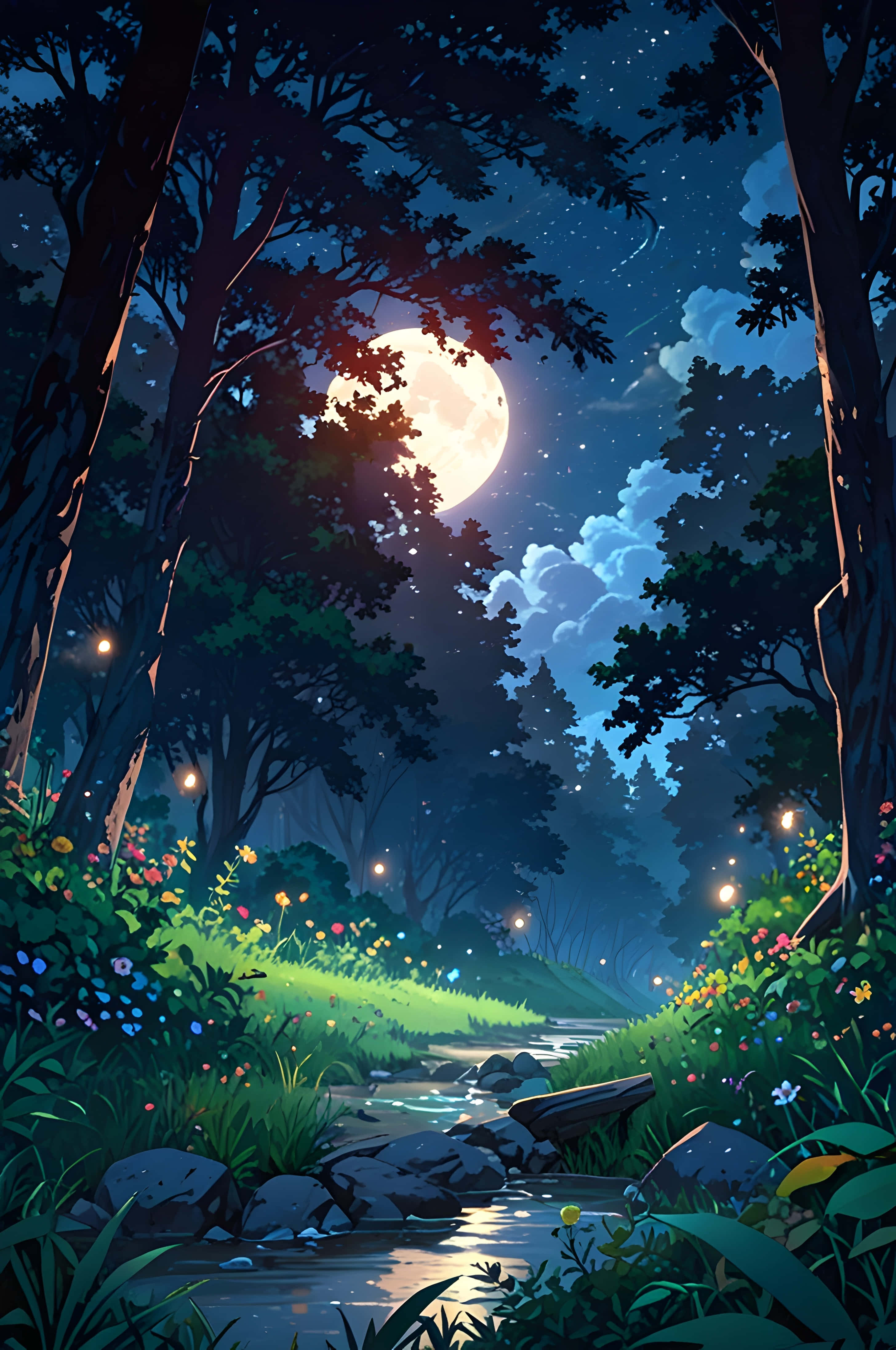 Río del Bosque a la Luz de la Luna Fondos de pantalla
