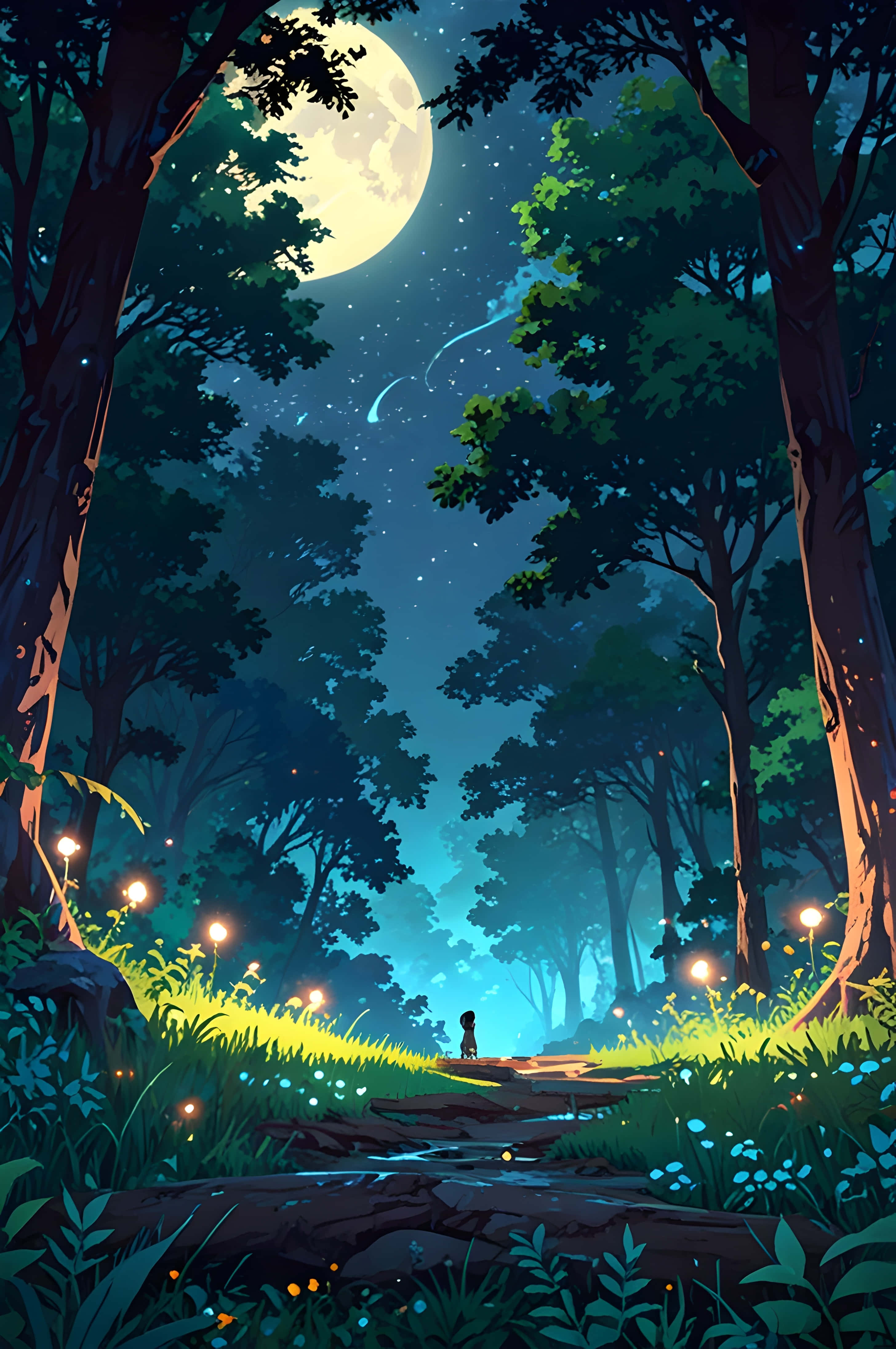 Río del Bosque Iluminado por la Luna Fondos de pantalla