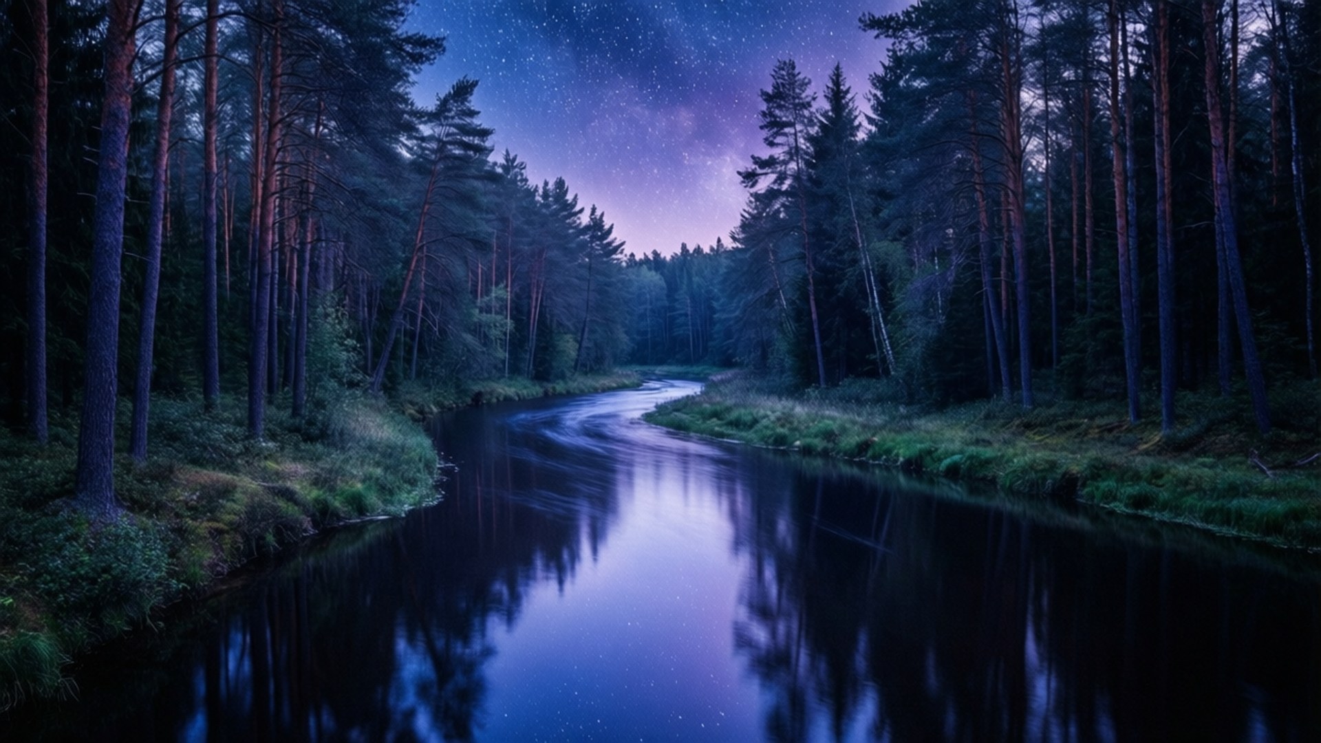 Río Estrellado a Través del Bosque Oscuro Fondos de pantalla