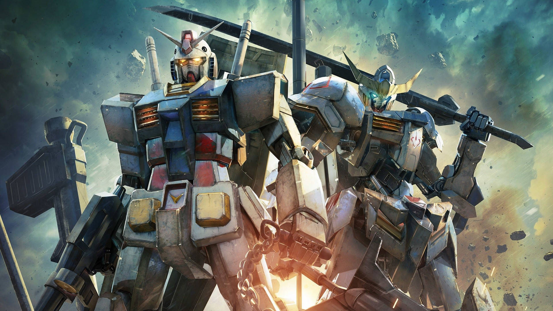 Robots Gundam sosteniendo sus armas Fondos de pantalla