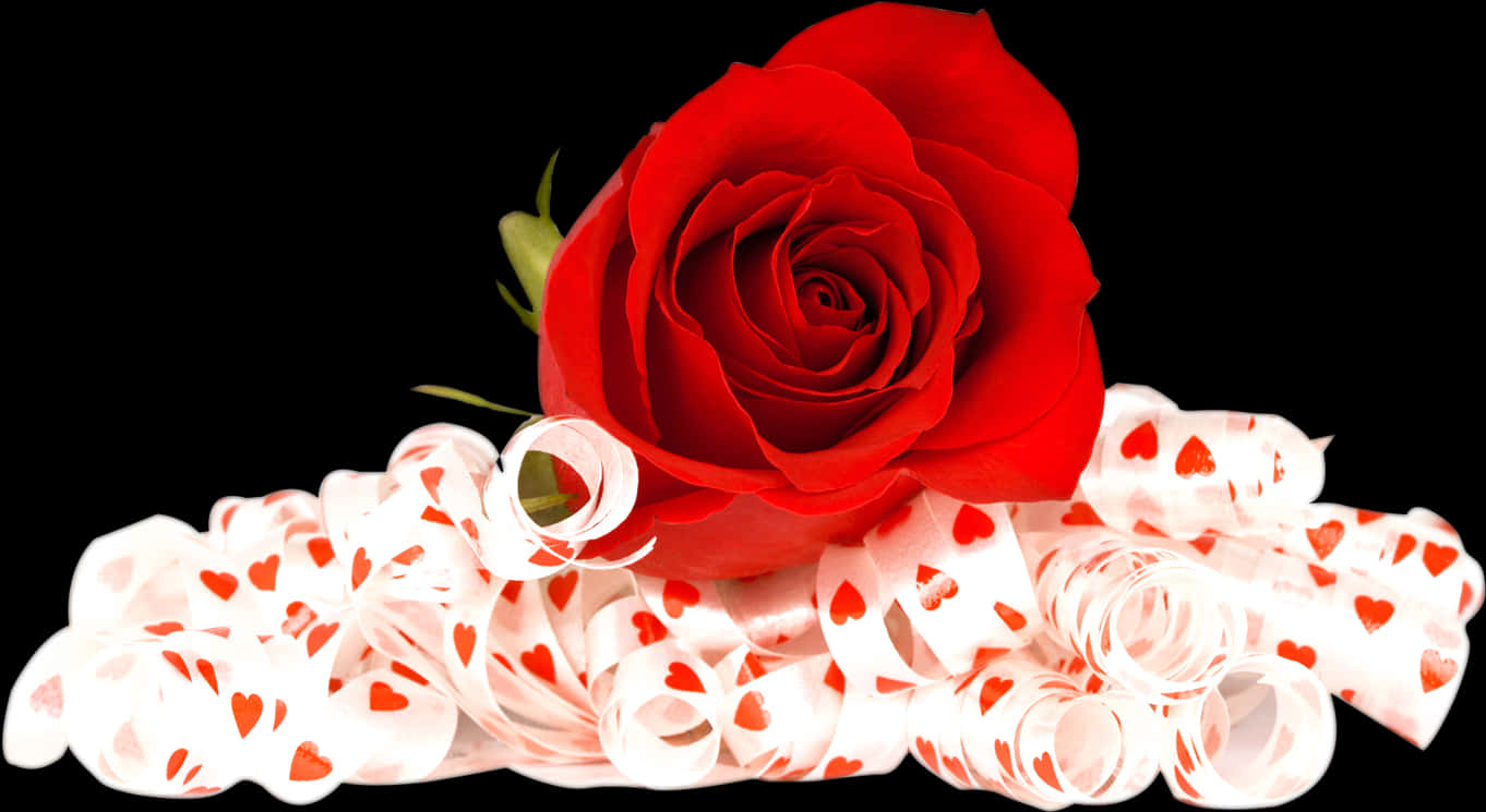 Rosa Roja con Cintas Blancas y Corazones Fondos de pantalla