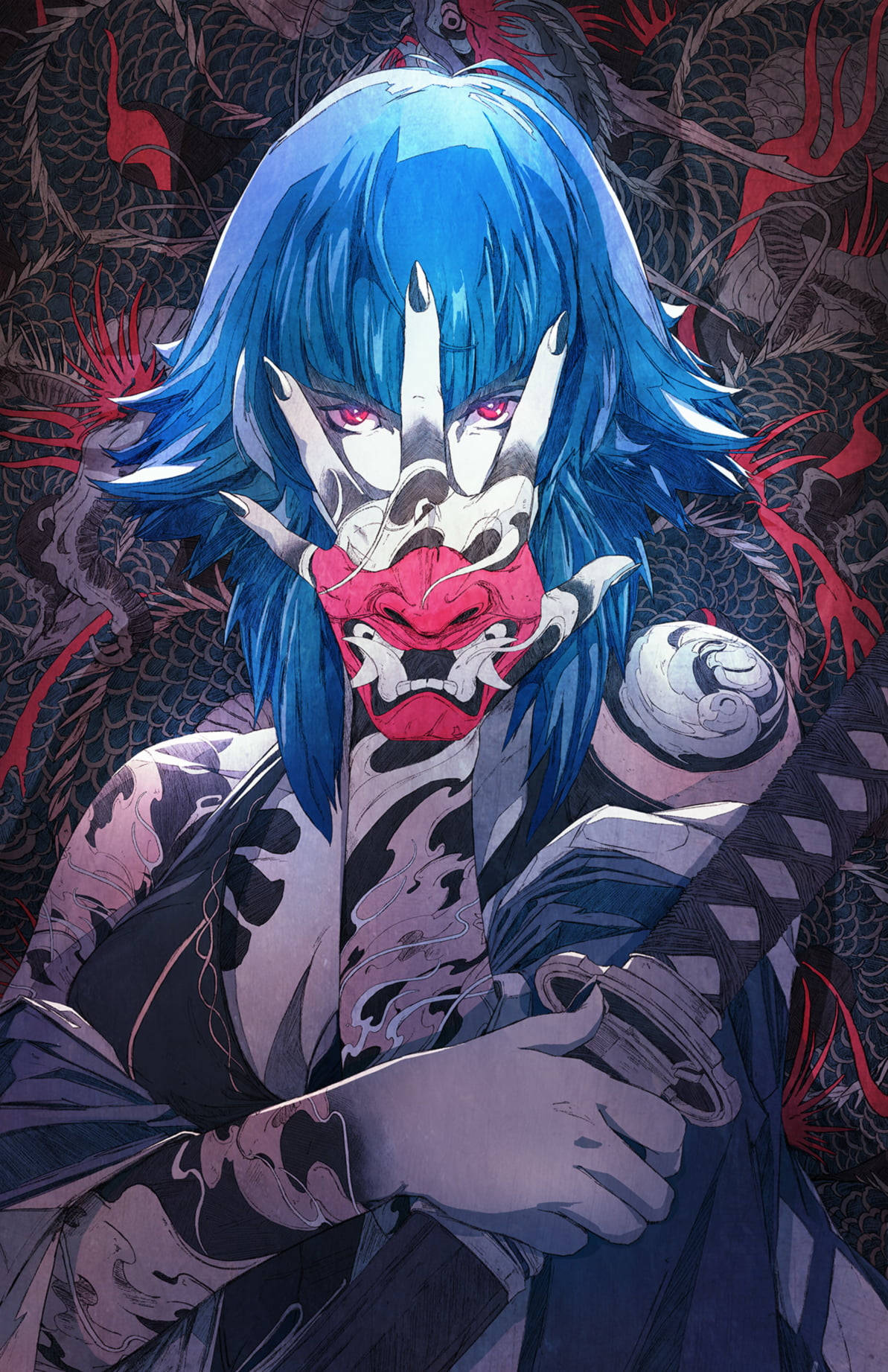 Rostro de Anime Cubierto en Rojo Fondos de pantalla