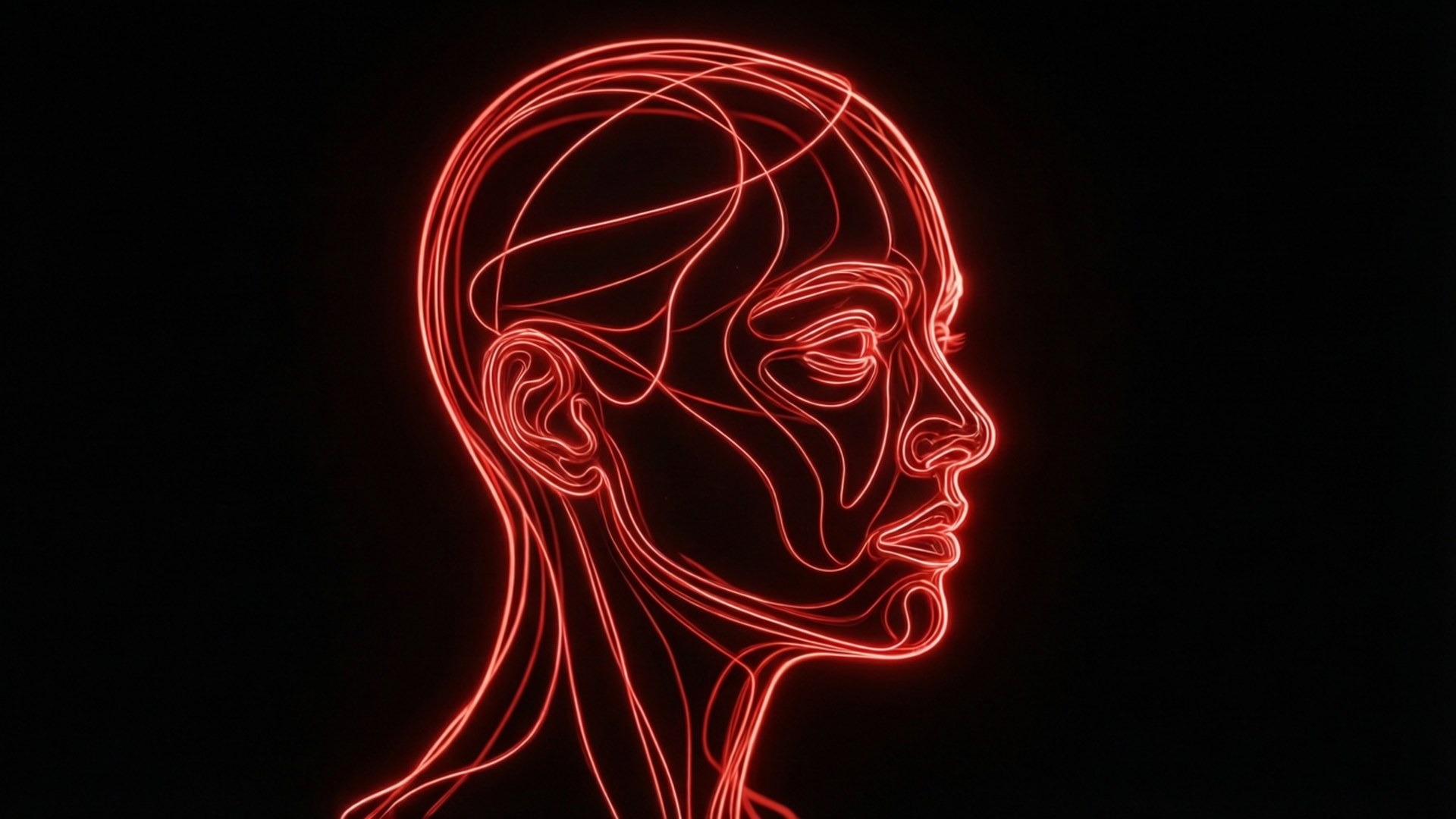 Rostro de arte lineal rojo neón Fondos de pantalla